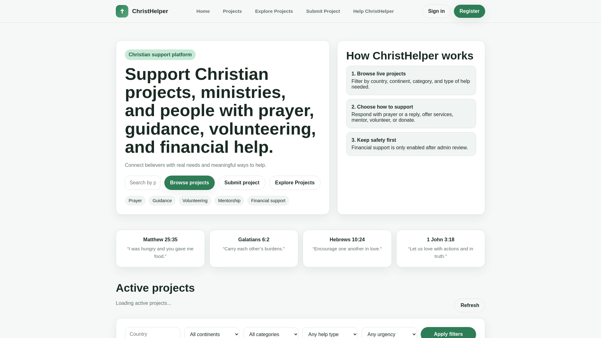 website screenshot of https://christhelper.com