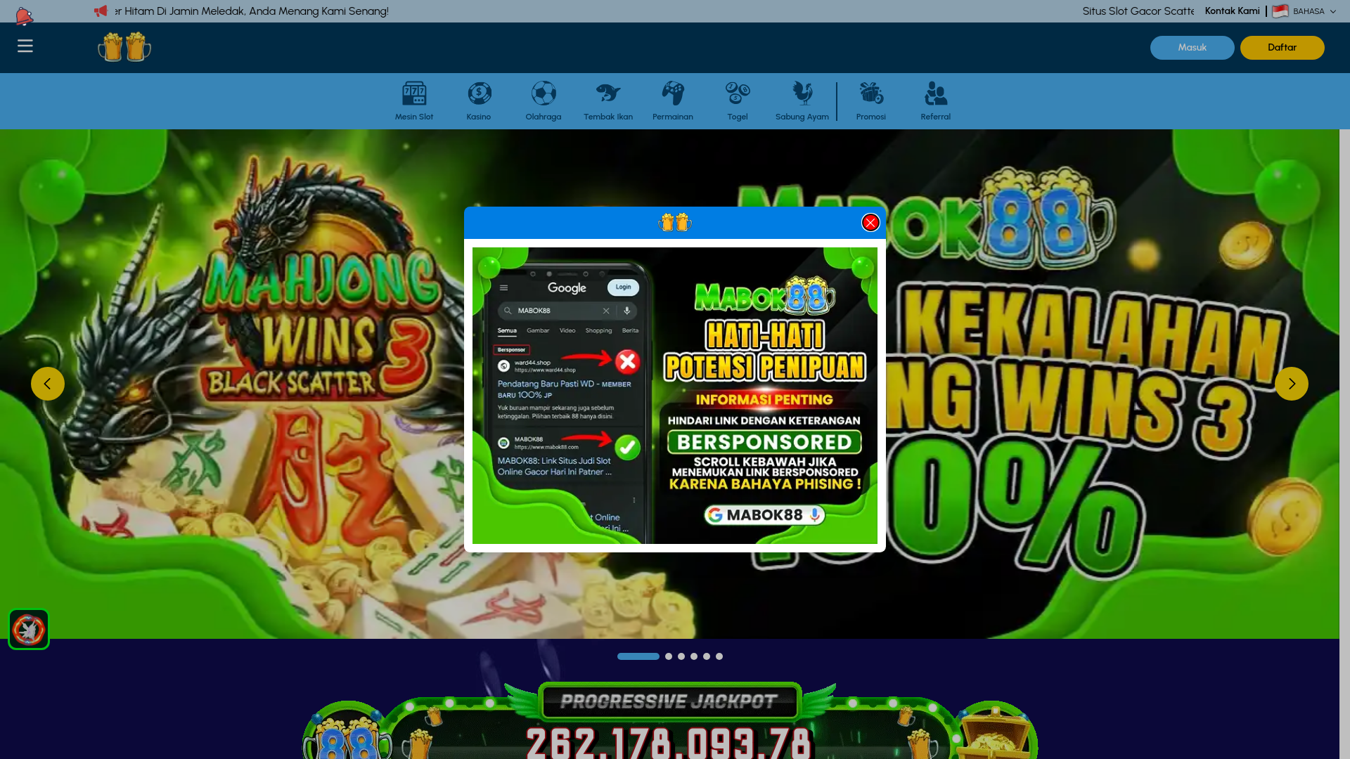 website screenshot of https://mabok88bm.com/