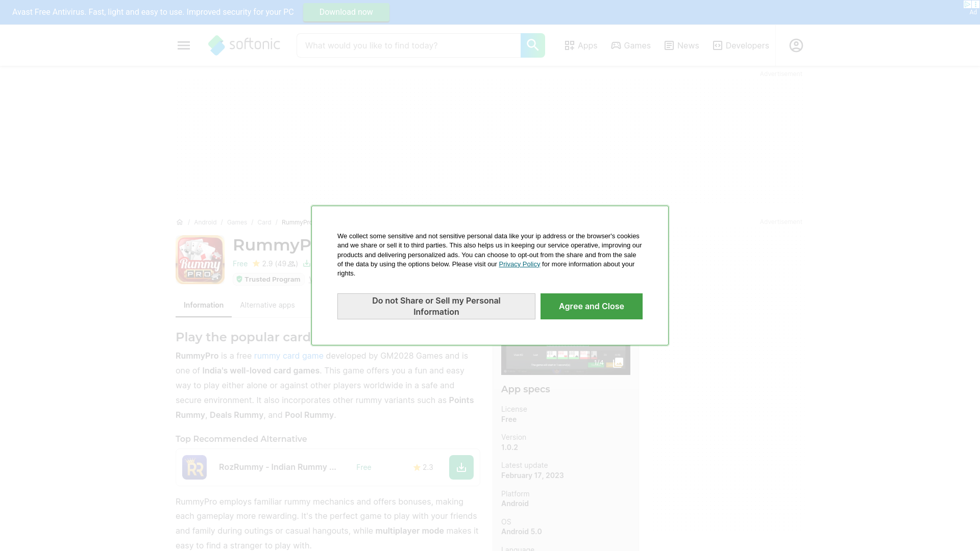 website screenshot of https://rummypro.en.softonic.com