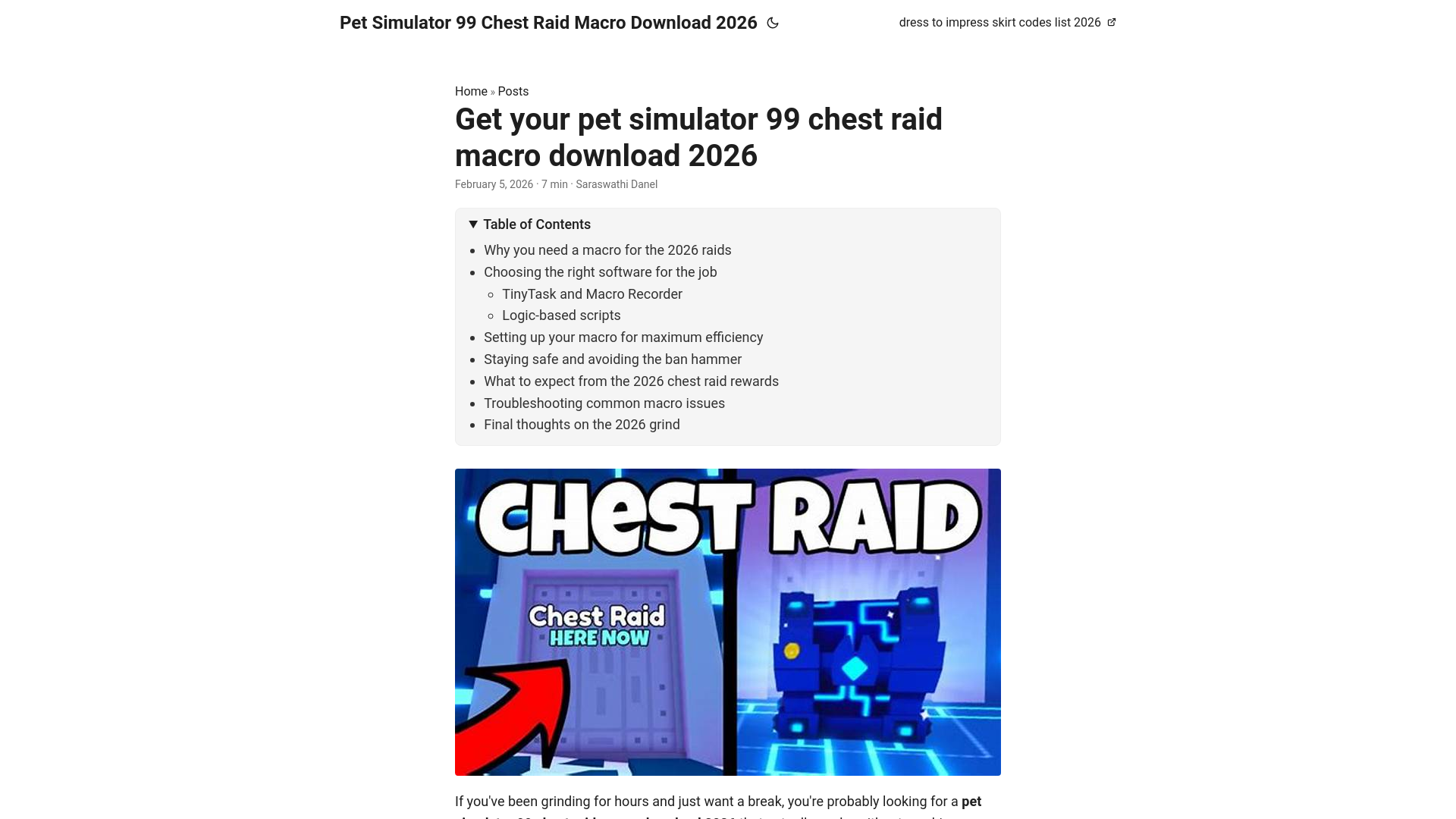 website screenshot of https://pet-simulator-99-chest-raid-macro-download-2026.pages.dev/