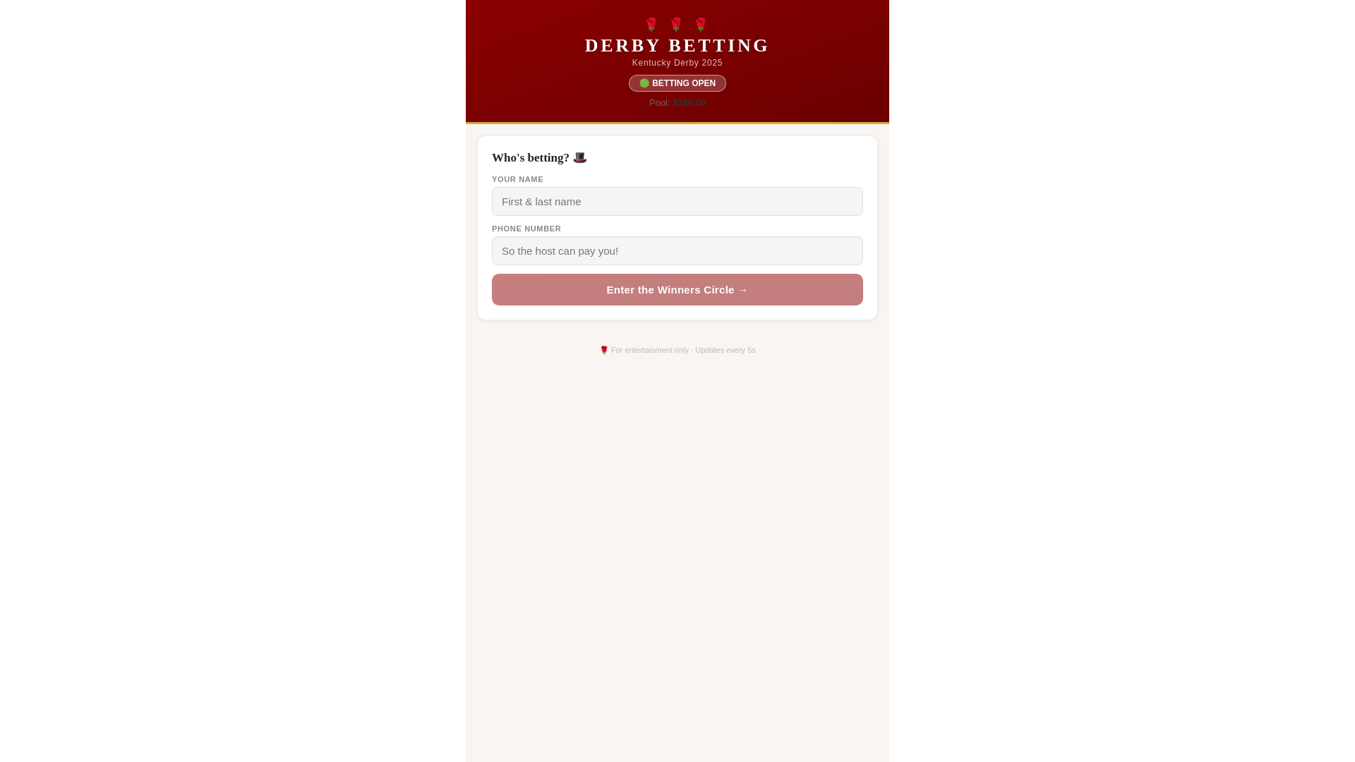 website screenshot of https://hillegassderbybets.com/