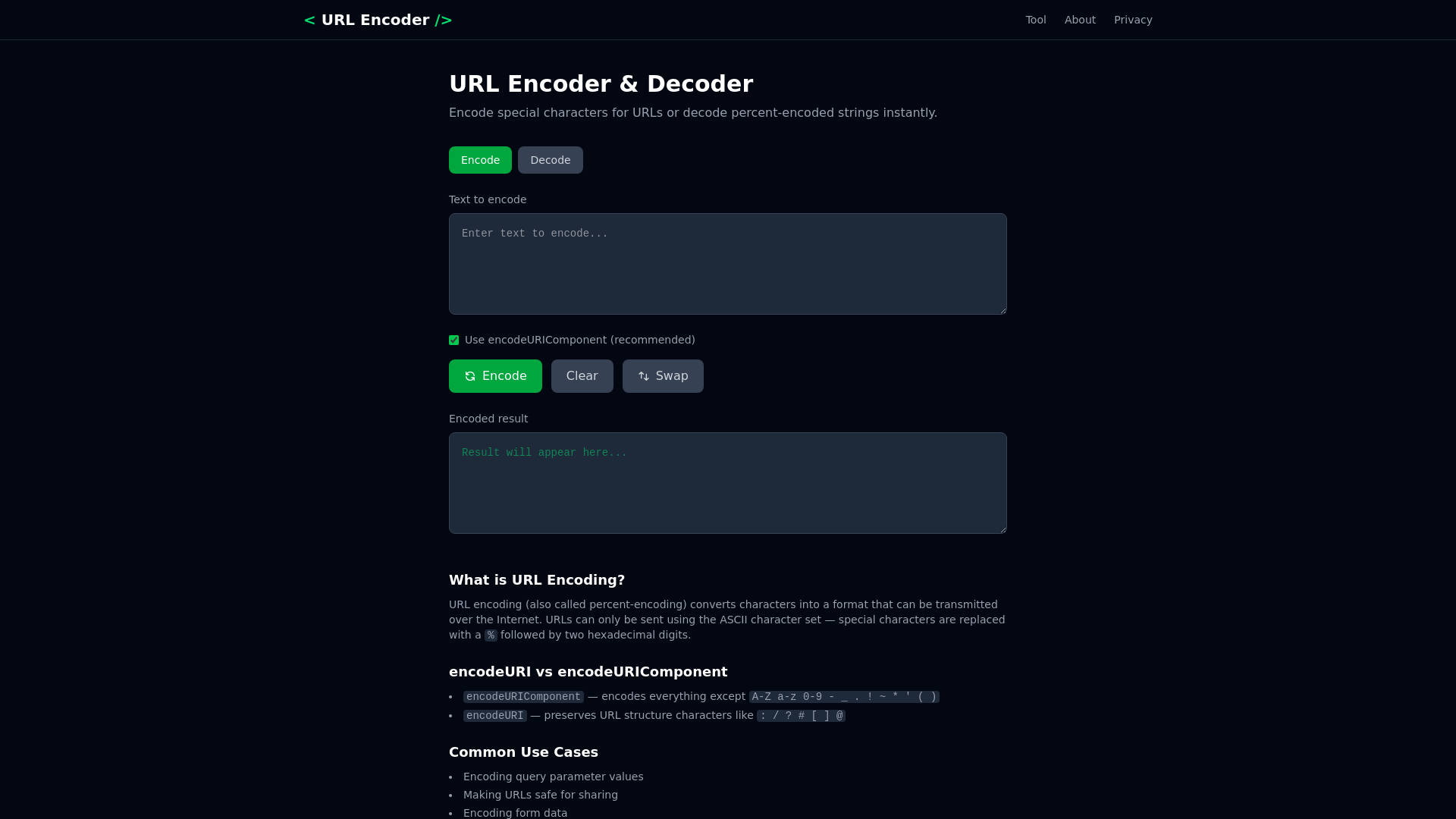 website screenshot of https://url-encoder-4k4.pages.dev/