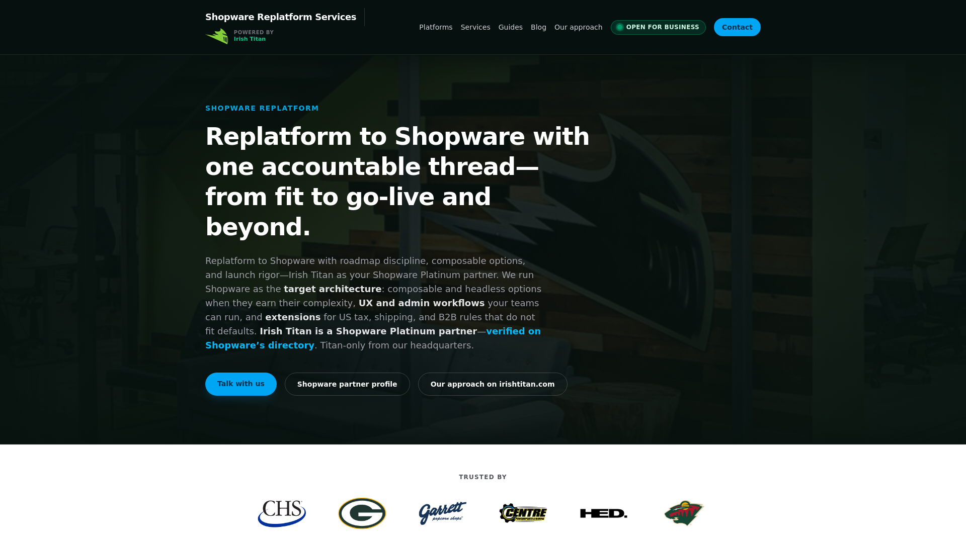 website screenshot of https://shopwarereplatform.com/