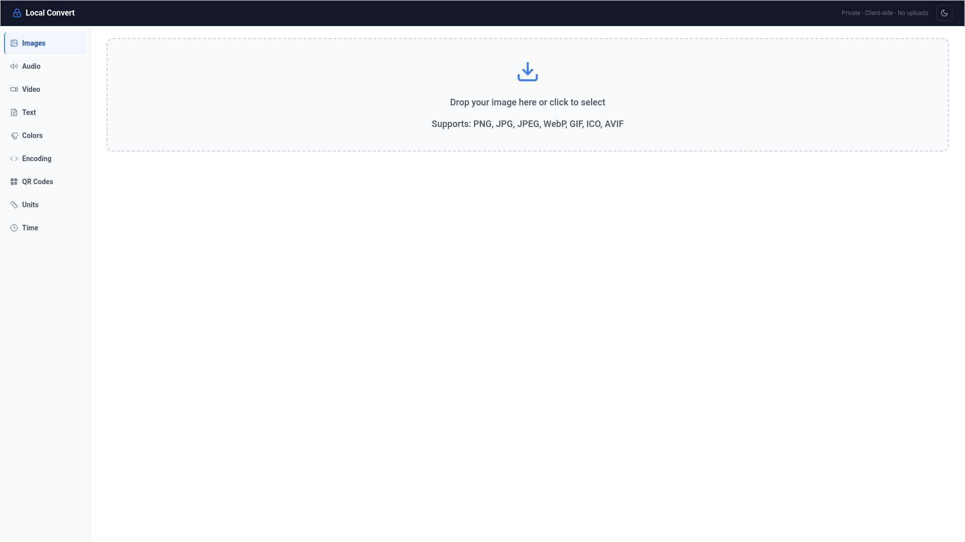 website screenshot of https://localconvert.now/