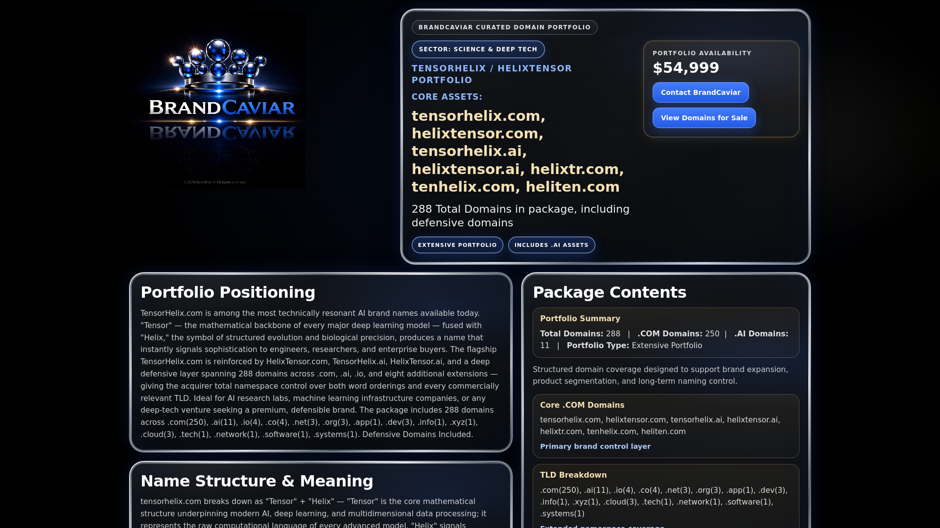 website screenshot of https://tensorhelixcortex.com/