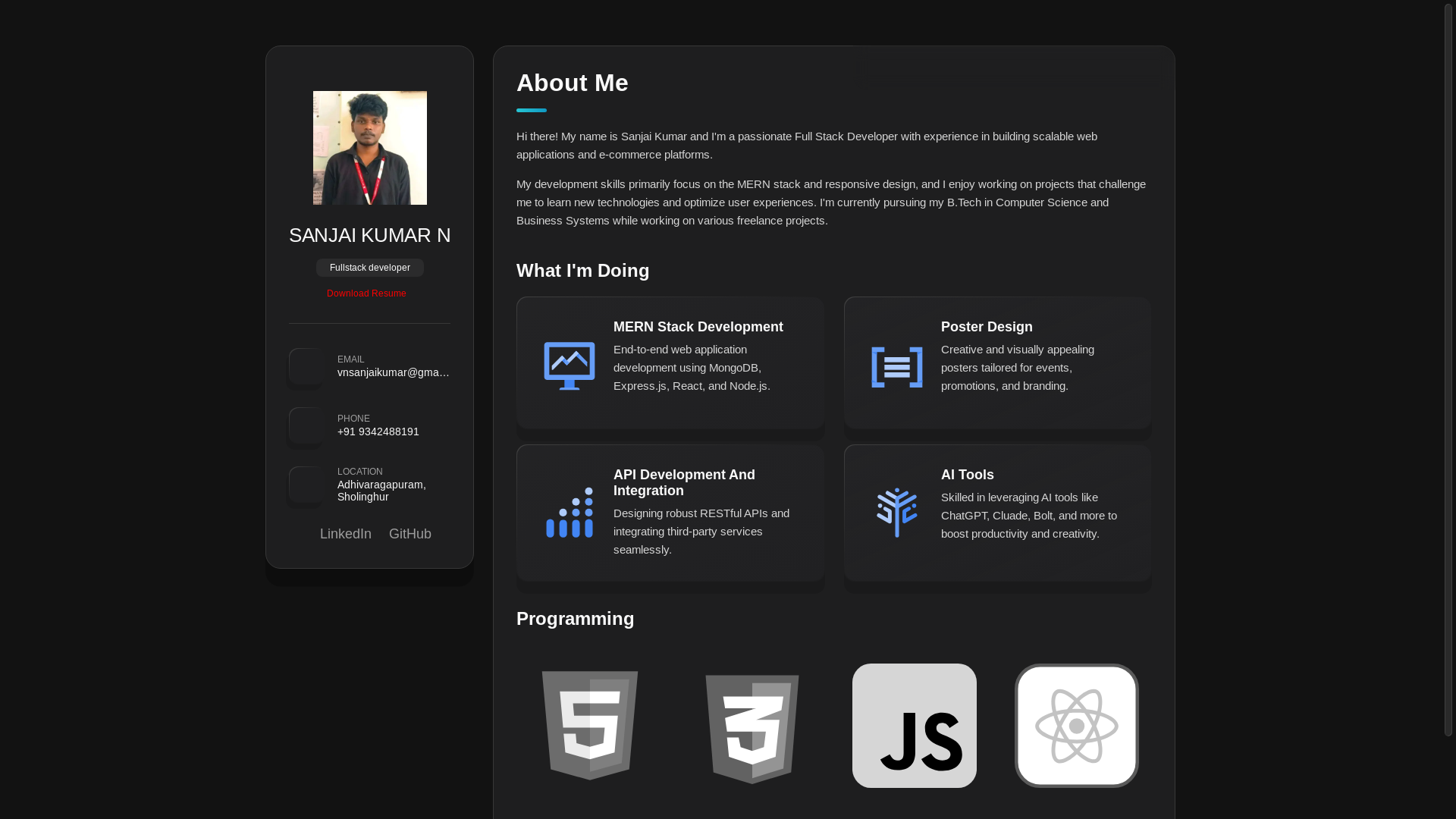 website screenshot of https://sanjaiportfolio.dev/