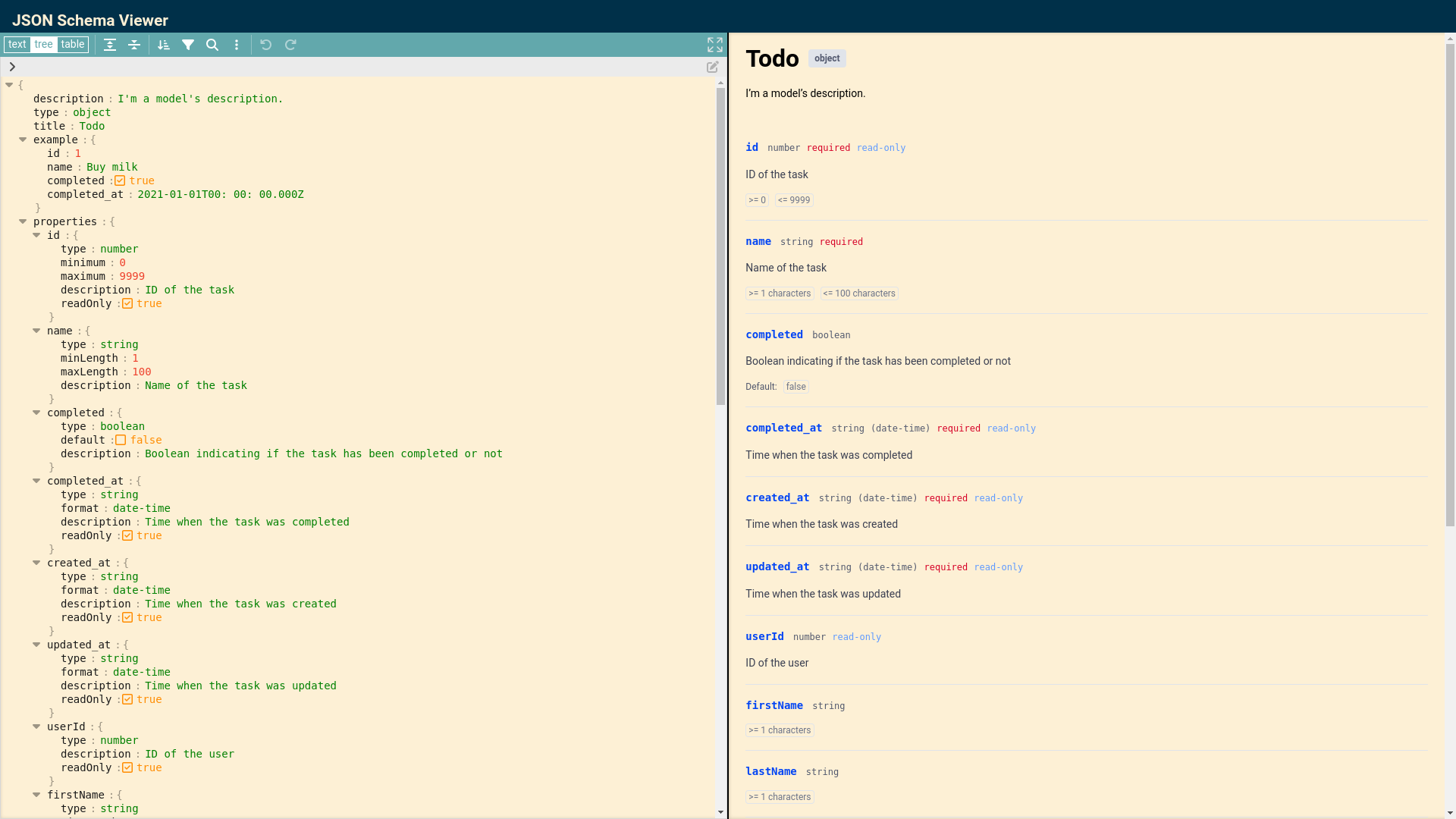 website screenshot of https://json-schema-viewer.pages.dev/