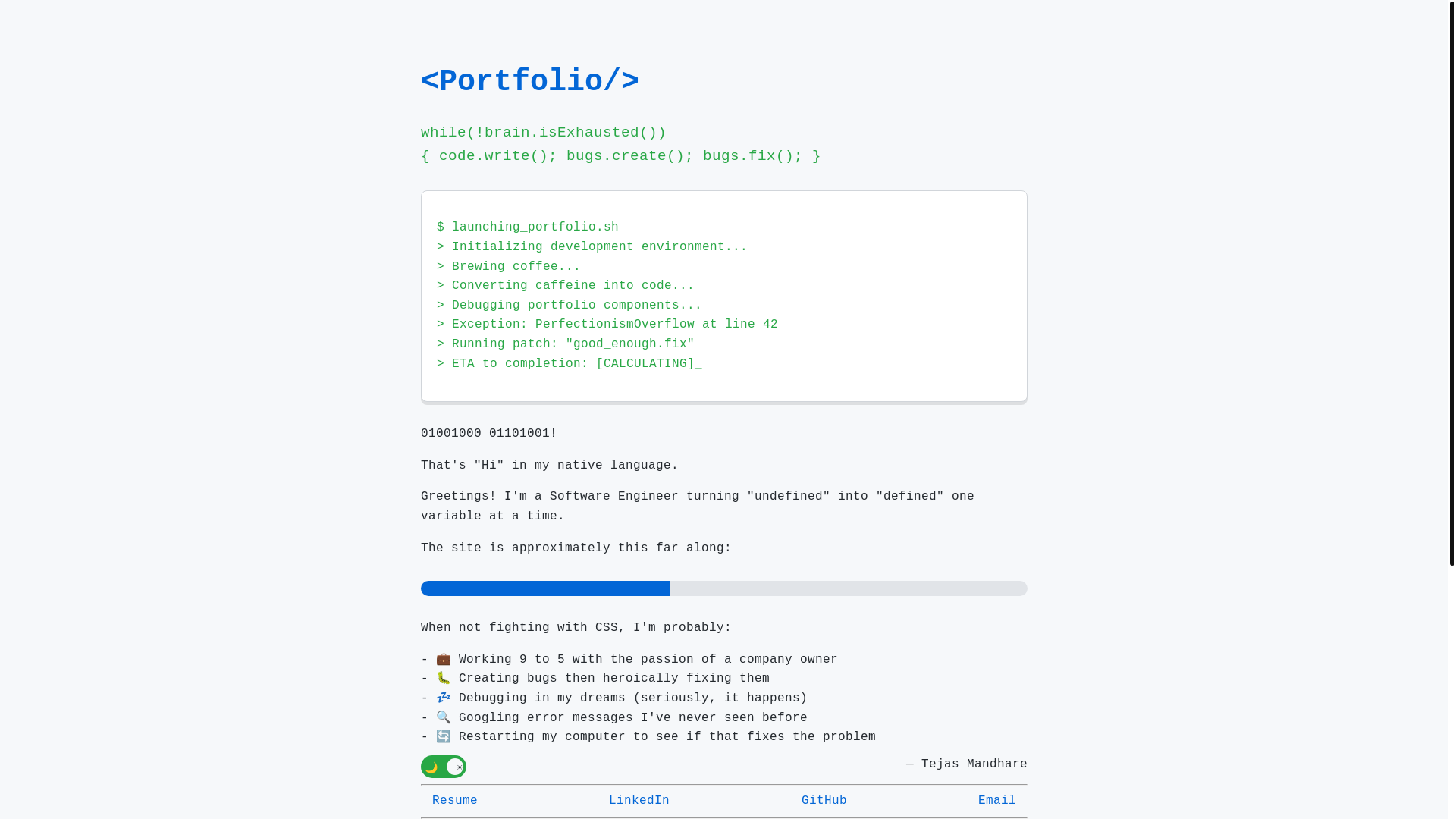 website screenshot of https://tejas-mandhare.pages.dev/