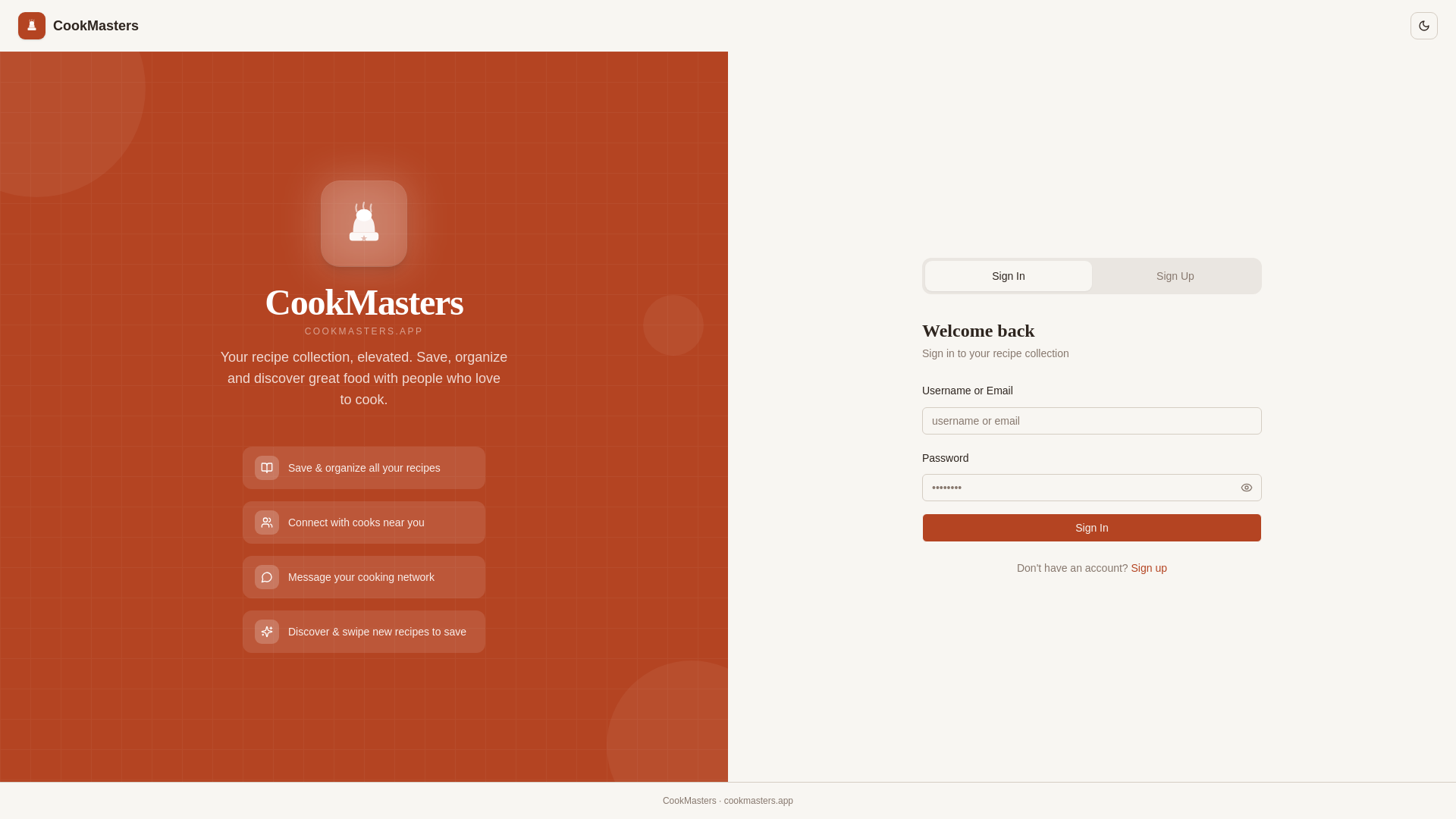 website screenshot of https://cookmasters.app