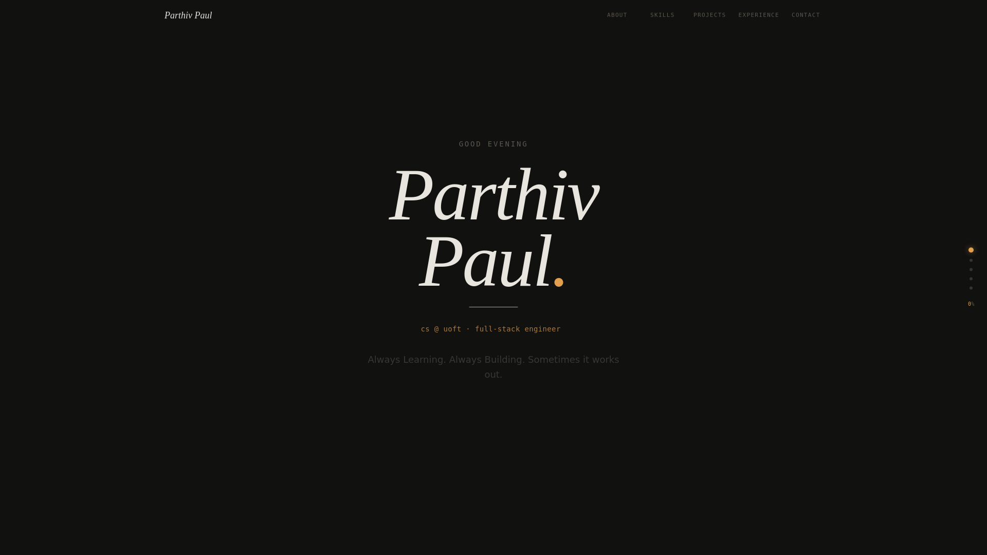 website screenshot of https://parthivpaul.me/