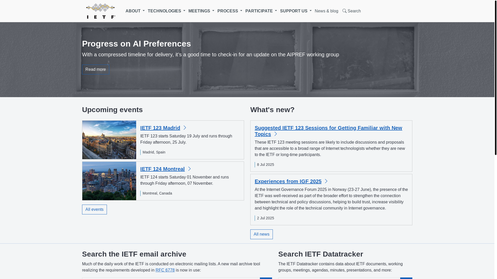 website screenshot of https://ietf.org