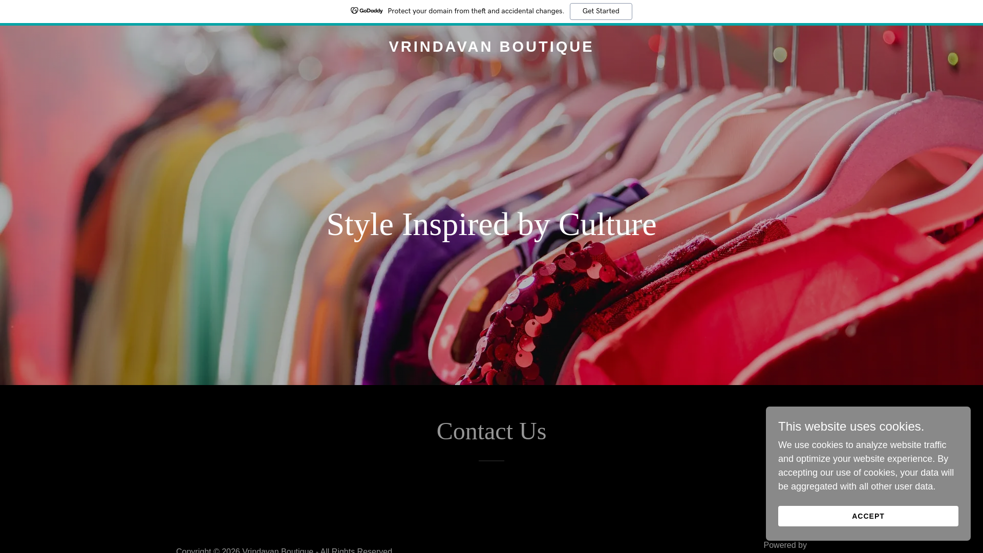 website screenshot of https://vrindavanboutique.com/
