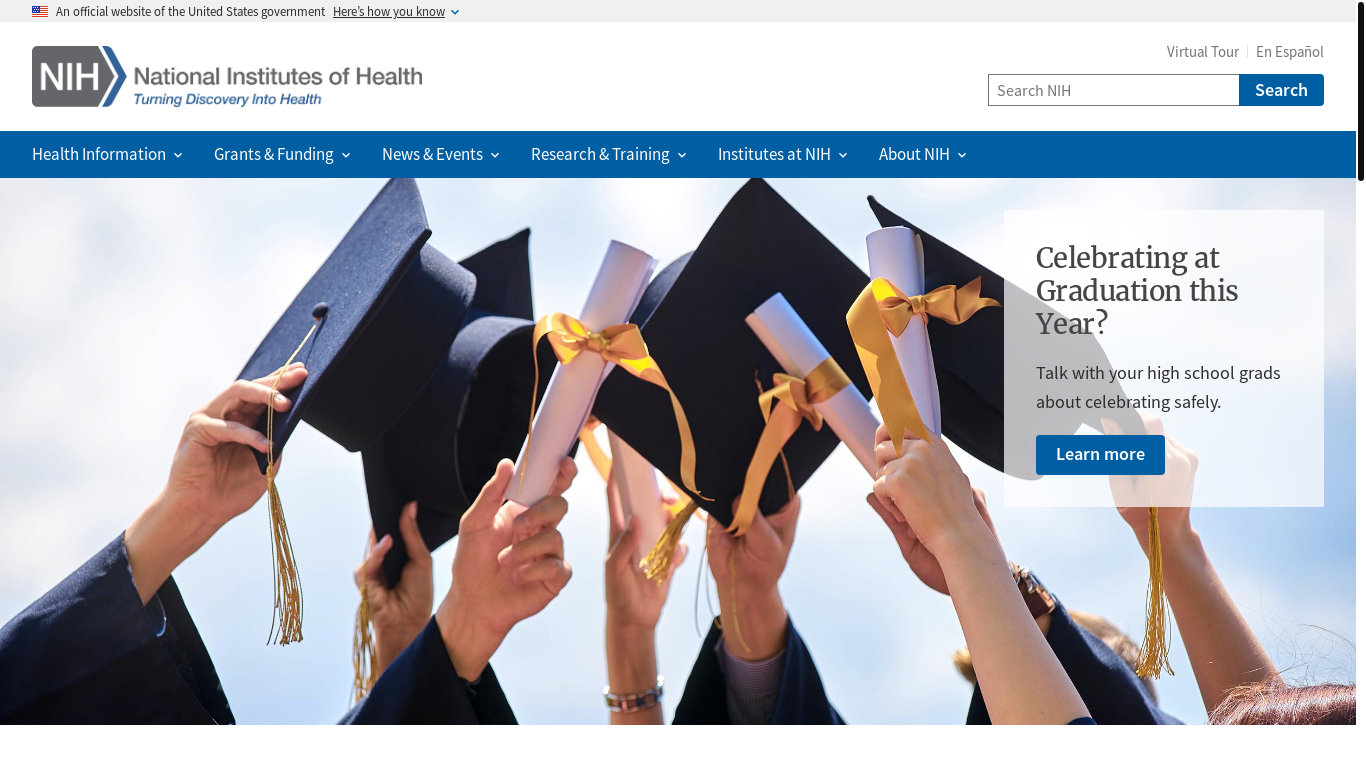 website screenshot of https://www.nih.gov/