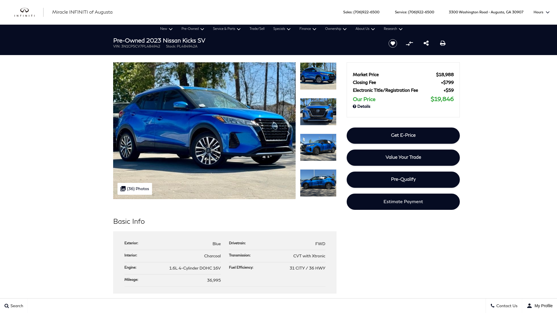 website screenshot of https://www.miracleinfinitiofaugusta.com/inventory/3N1CP5CV7PL484942/