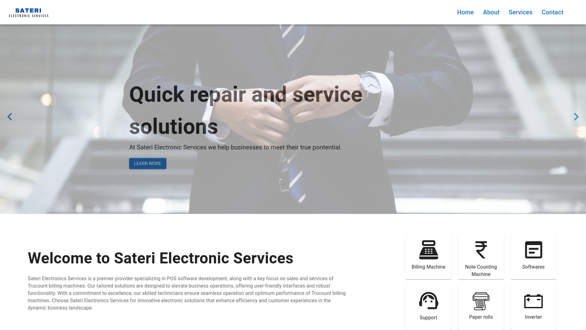 website screenshot of https://sateriservices.in/