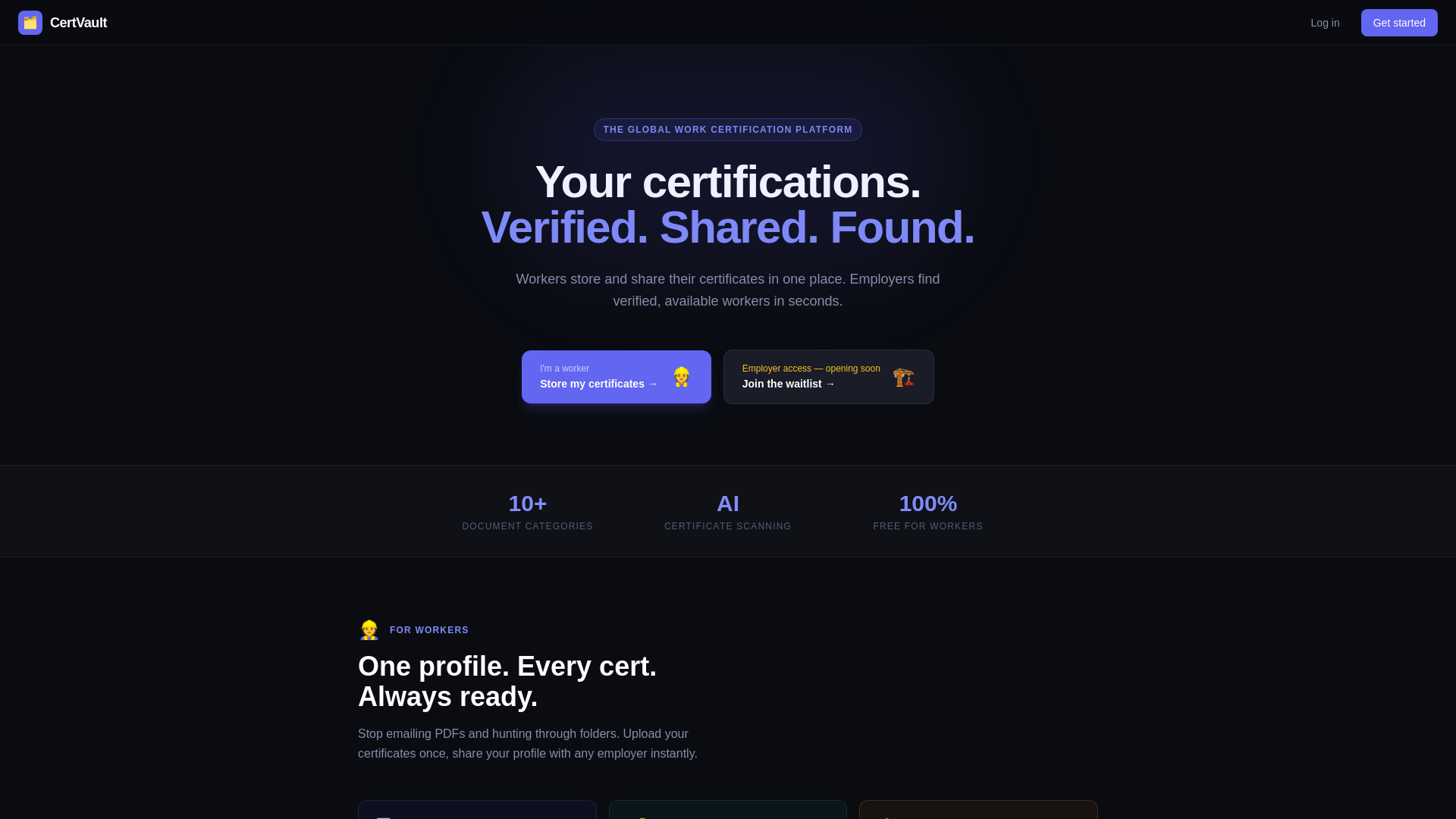 website screenshot of https://certvaultapp.com