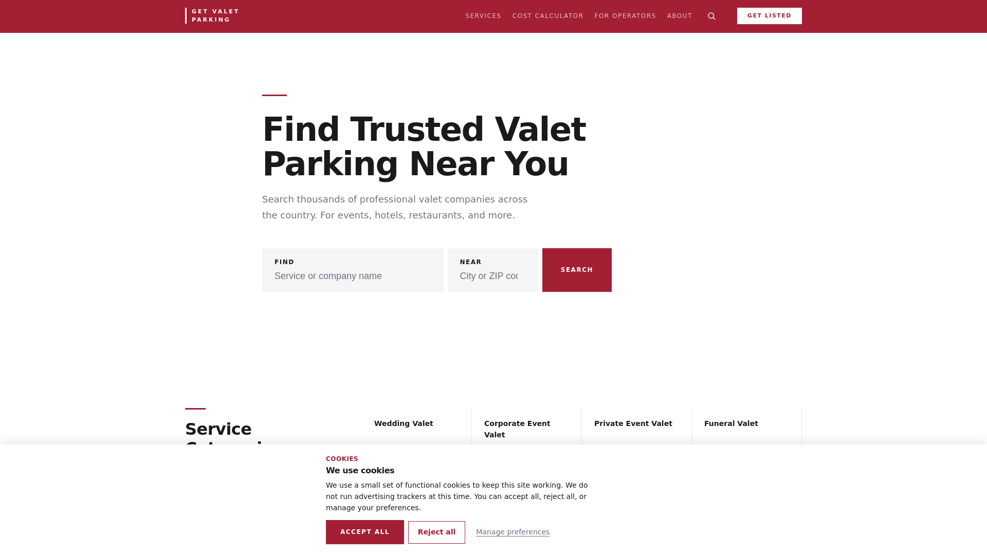 website screenshot of https://getvaletparking.pages.dev/