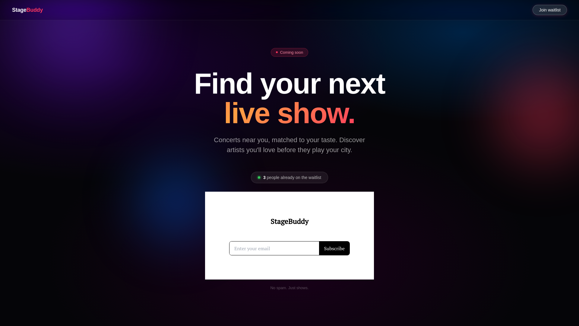 website screenshot of https://getstagebuddy.com/