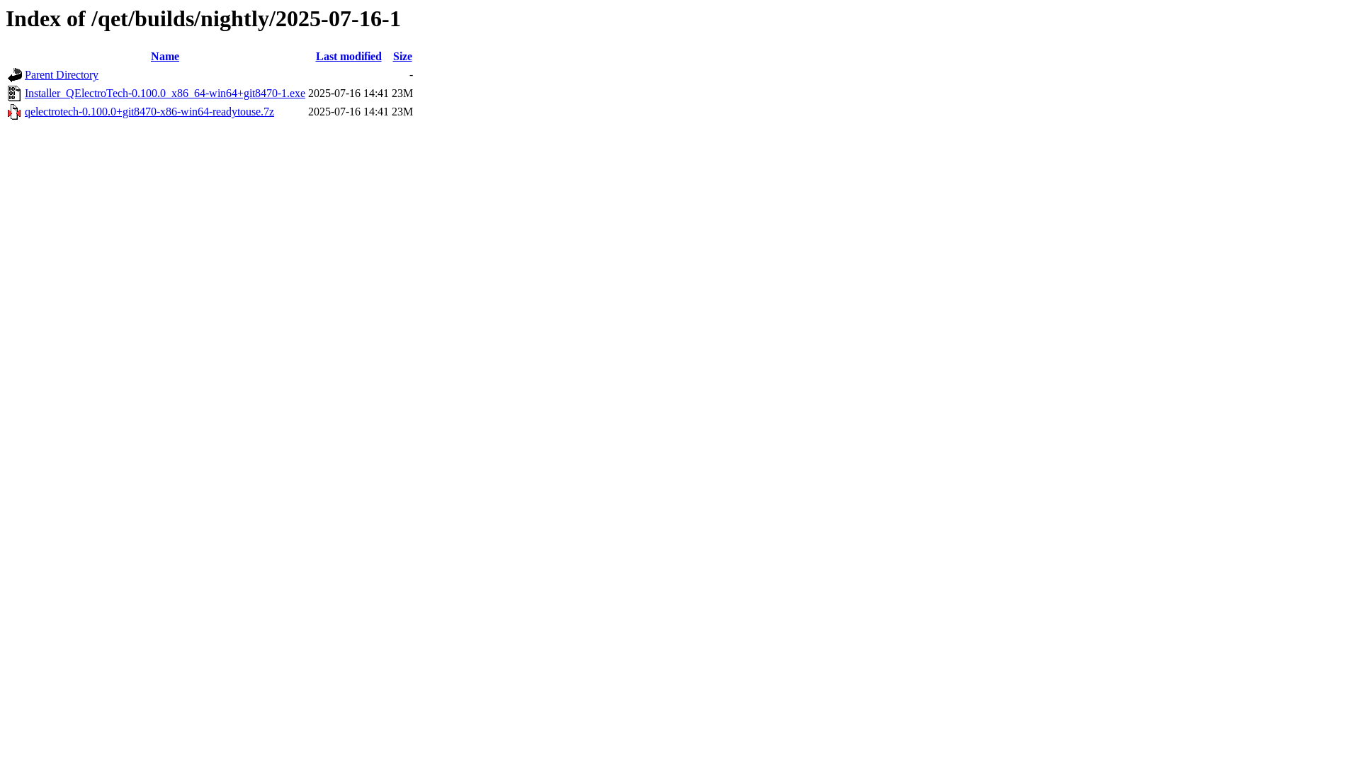 website screenshot of https://download.qelectrotech.org/qet/builds/nightly/2025-07-16-1/