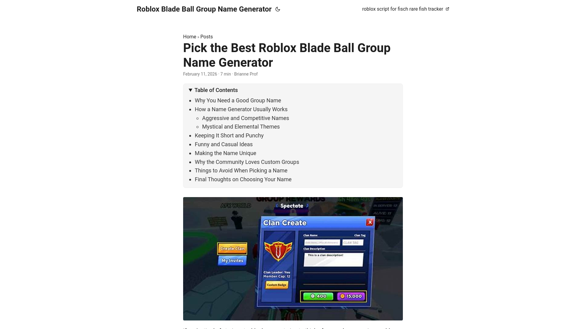 website screenshot of https://roblox-blade-ball-group-name-generator.pages.dev/