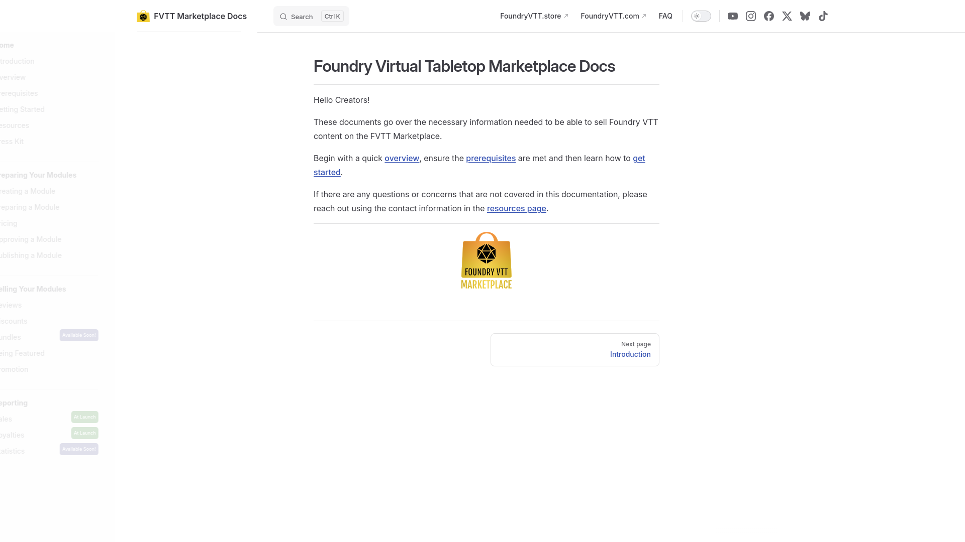 website screenshot of https://docs-foundryvtt-store.pages.dev/