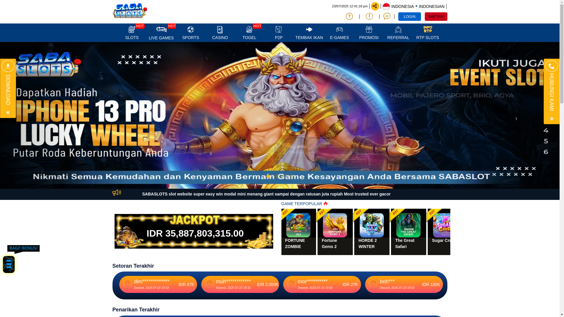 website screenshot of https://sabaslots-pt2s.site/