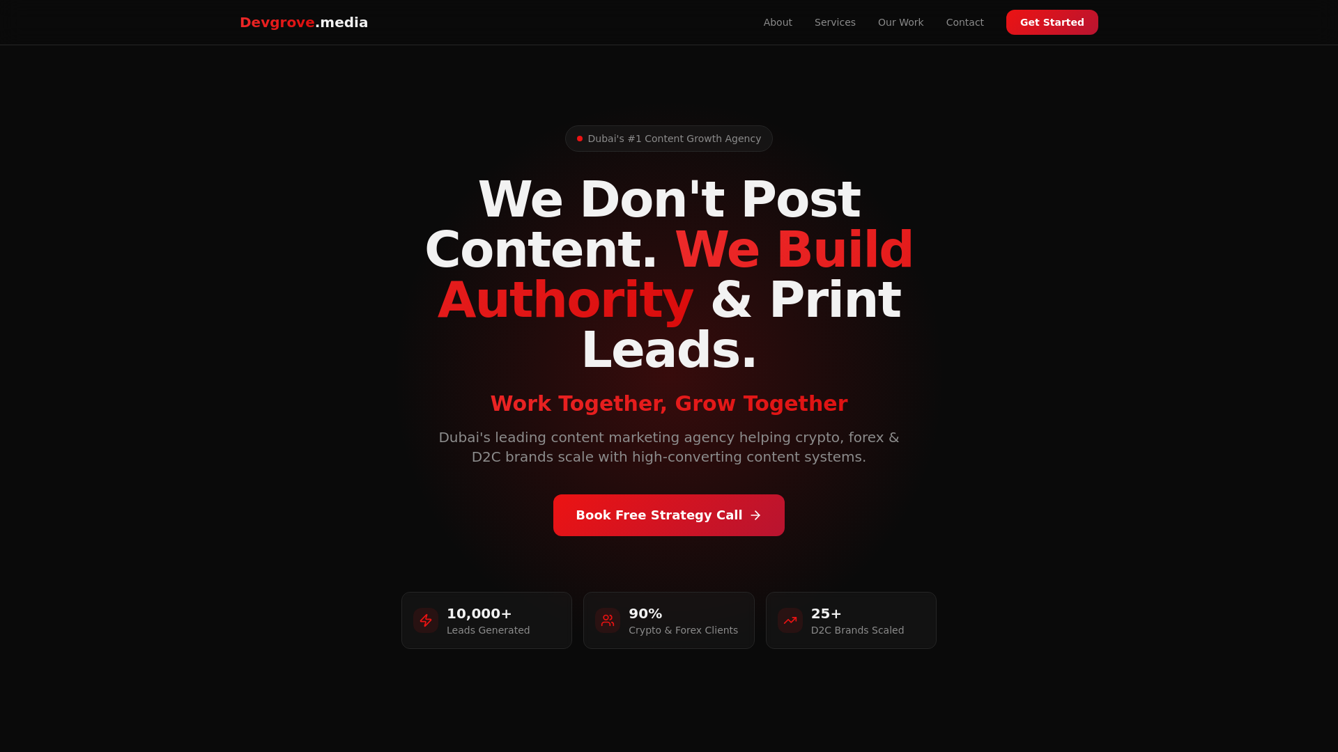 website screenshot of https://devgrove.media/