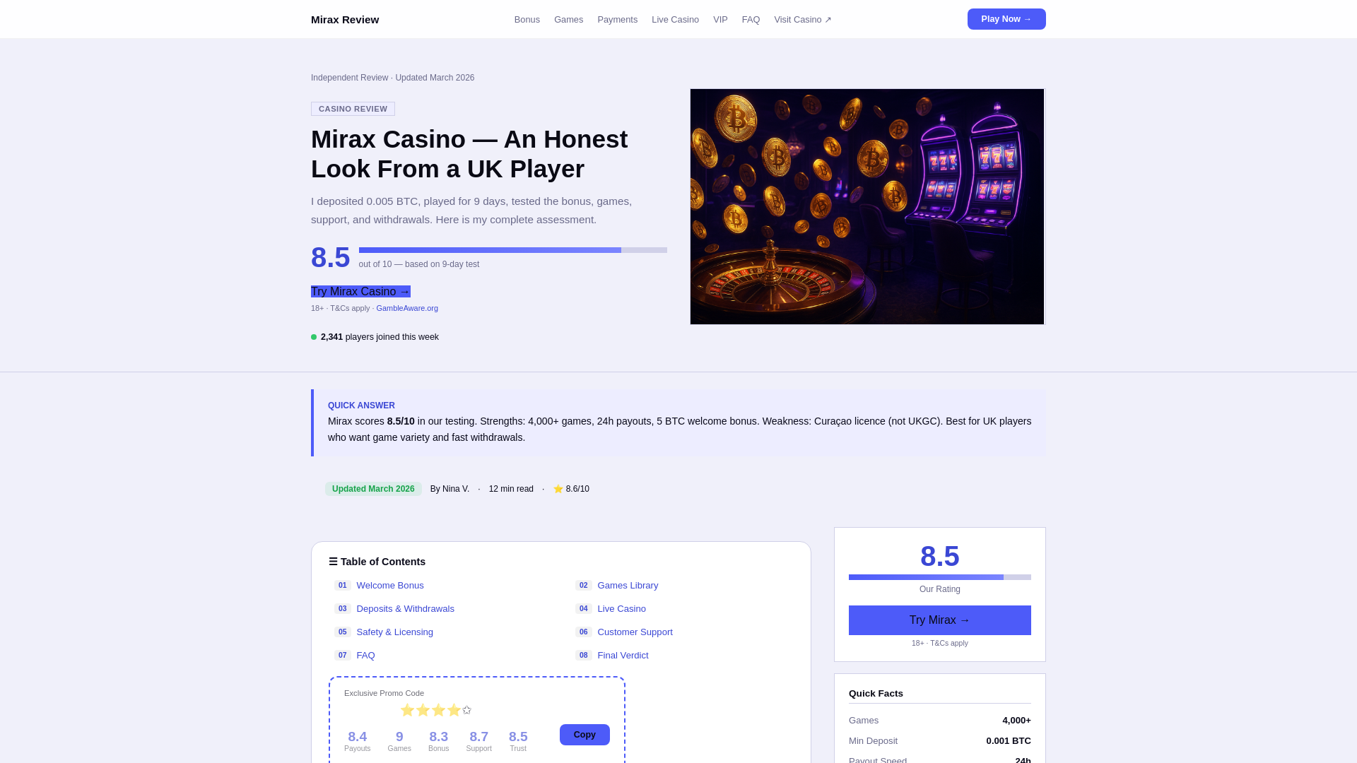 website screenshot of https://mirax-casino.co.uk/