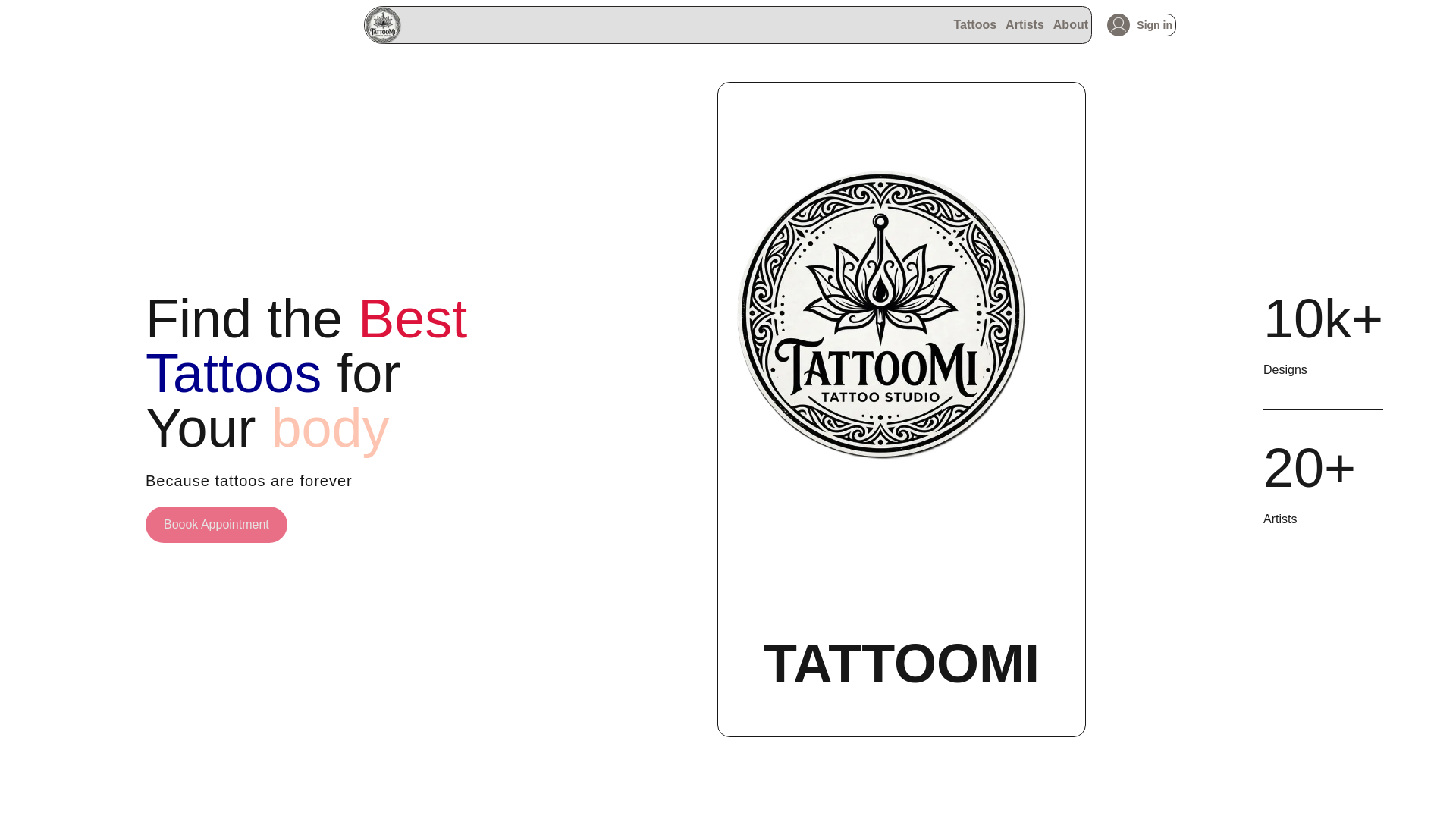 website screenshot of https://tattoomi.in