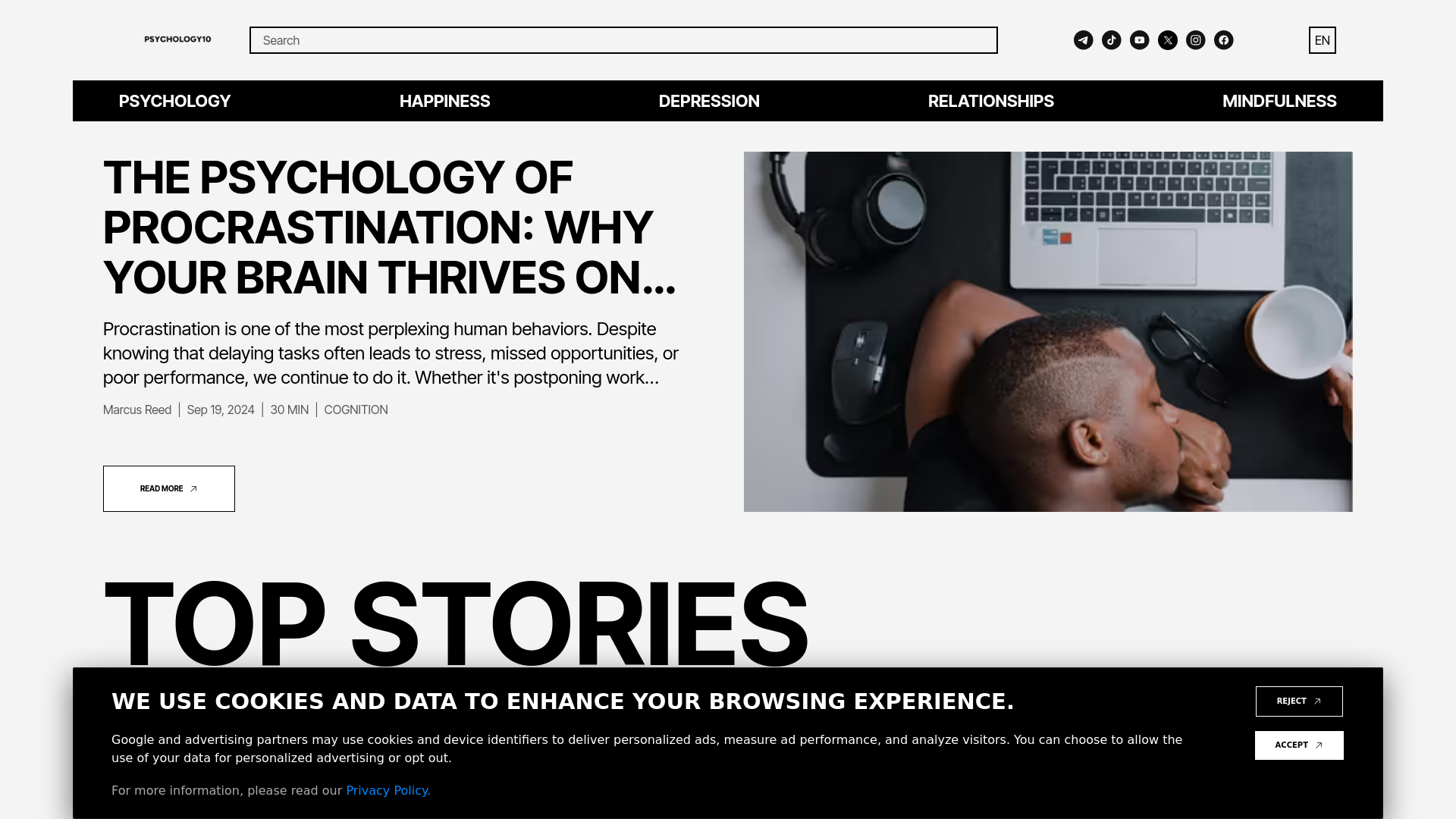 website screenshot of https://news.psychology10.click/