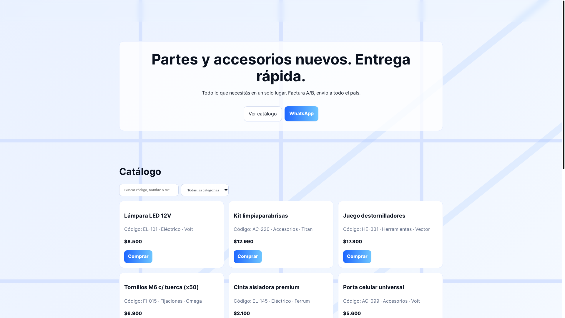 website screenshot of https://nexopartes.com.ar/