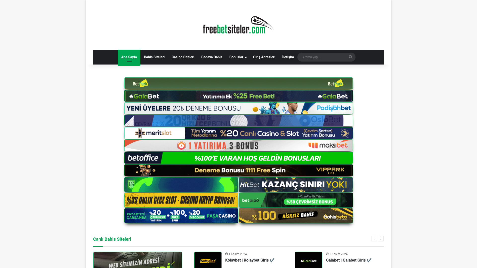 website screenshot of https://1freebetsiteler.com