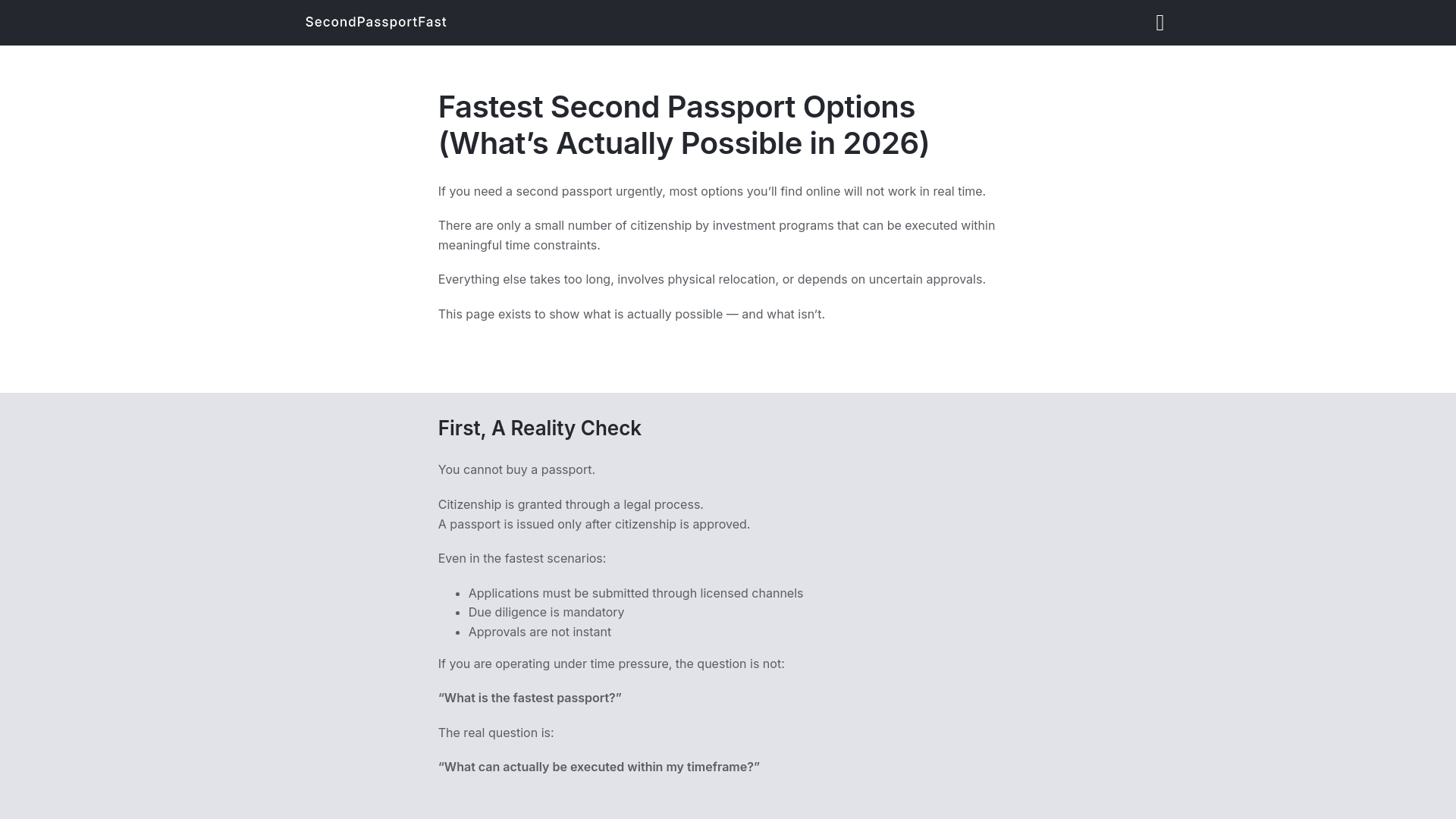 website screenshot of https://secondpassportfast.com/