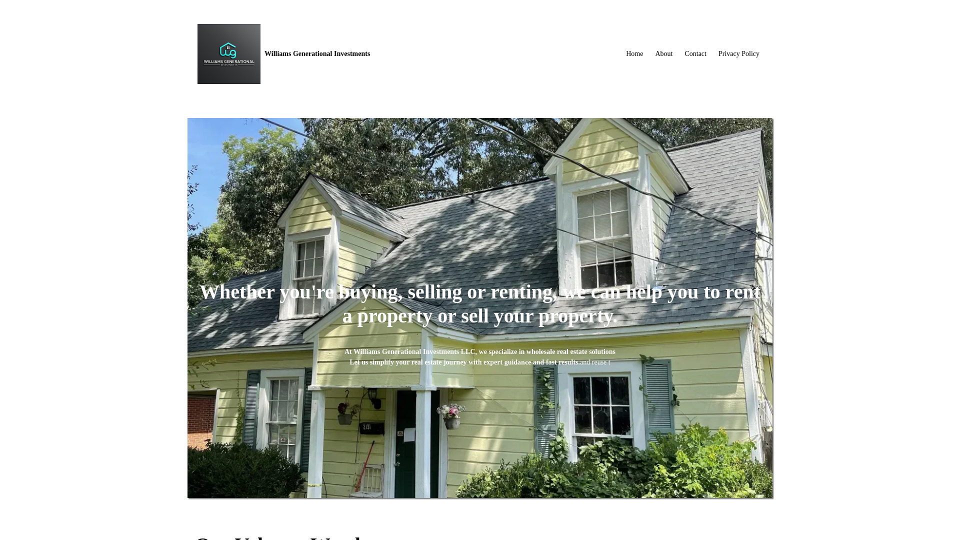 website screenshot of https://williamsgenerationalinvestments.com/