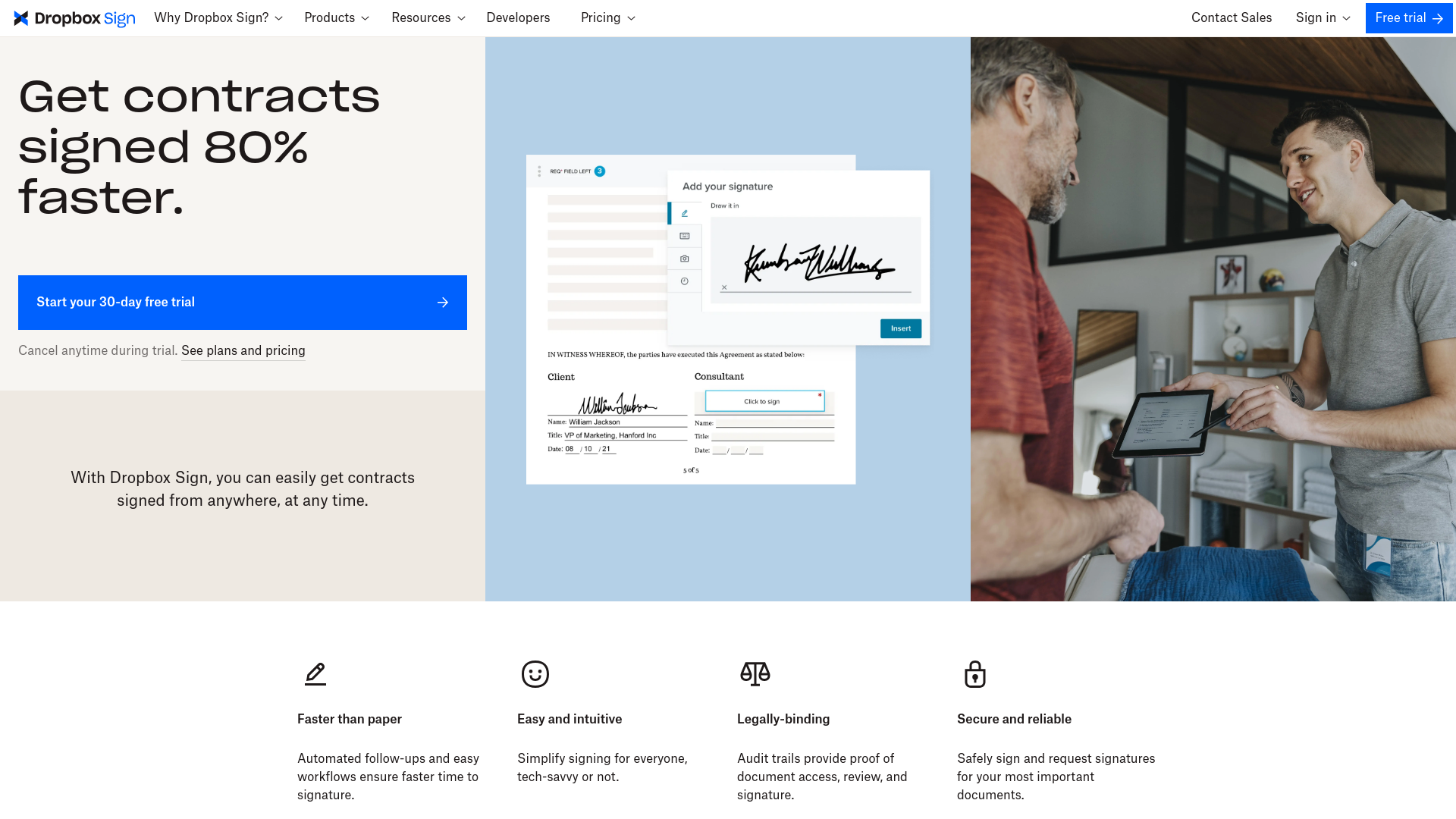 website screenshot of https://hellosign.com/