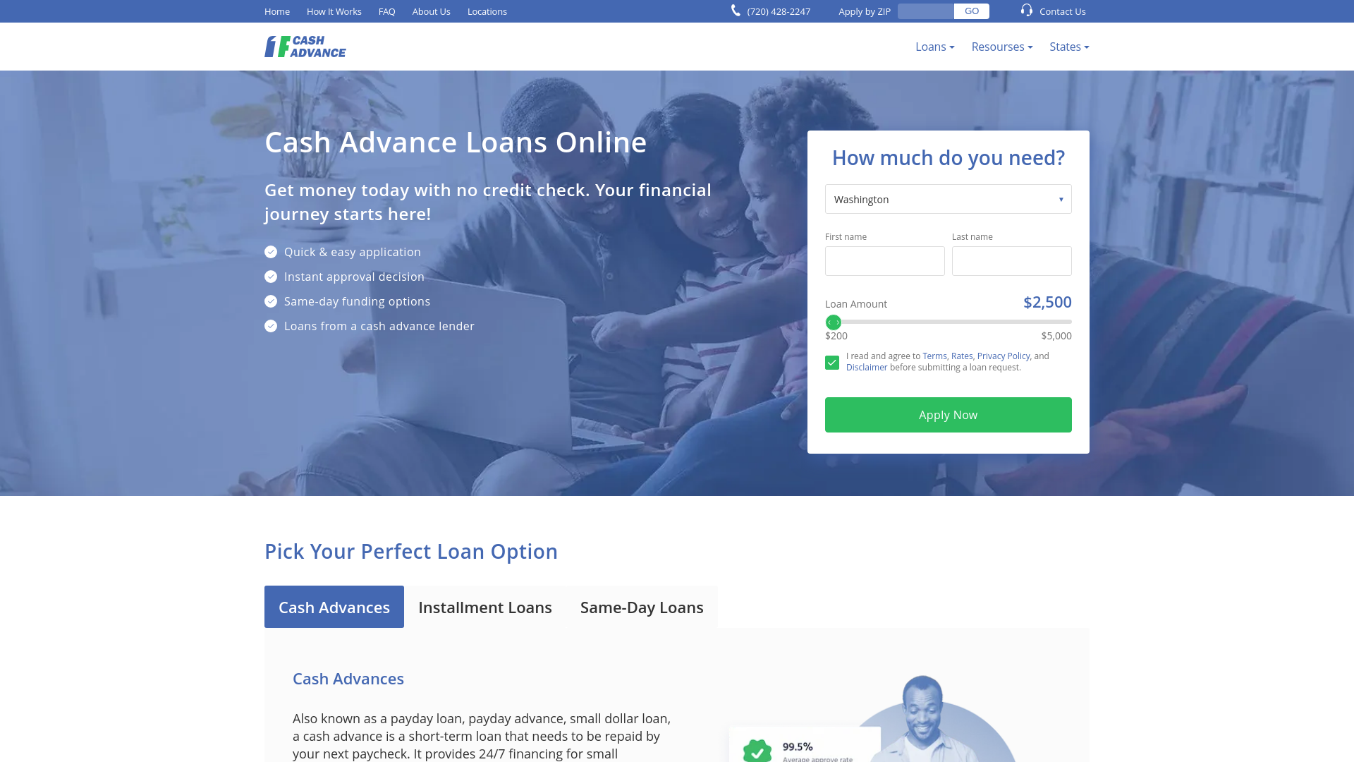 website screenshot of https://1firstcashadvance.org