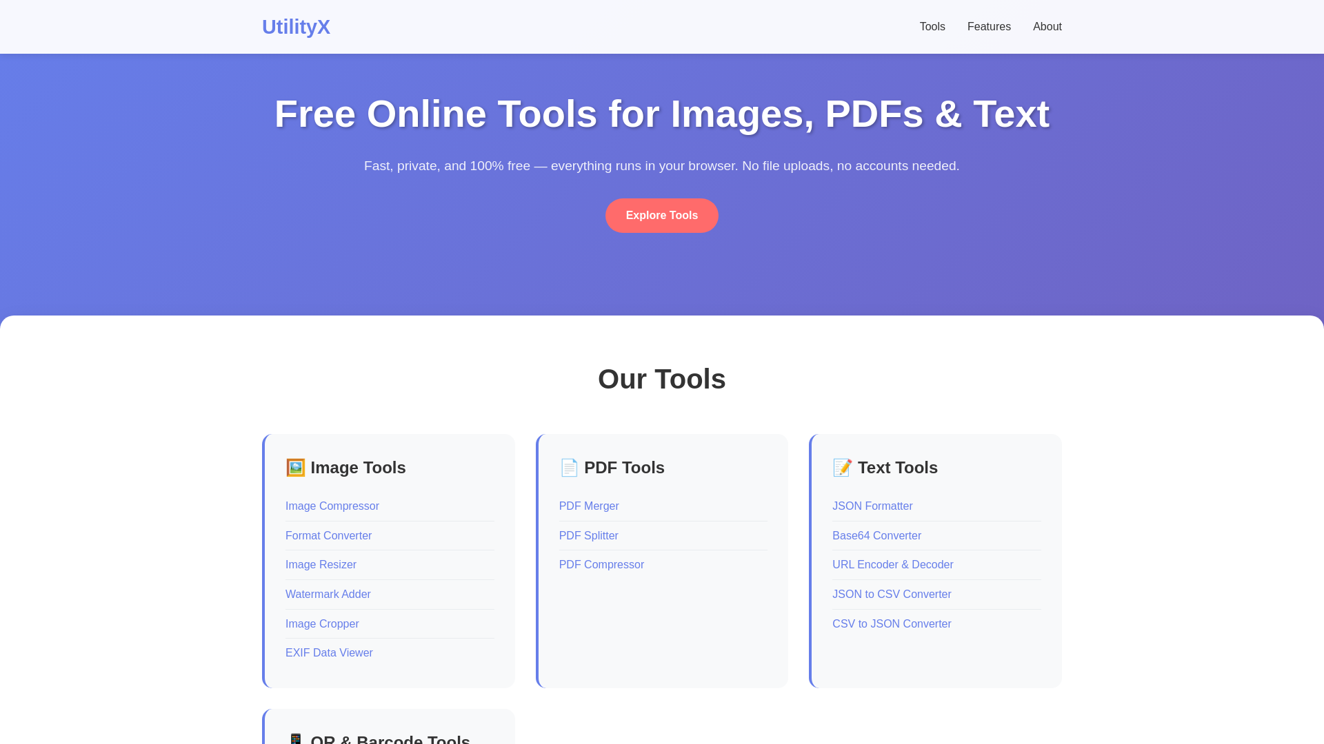 website screenshot of https://utilityx.co.in/