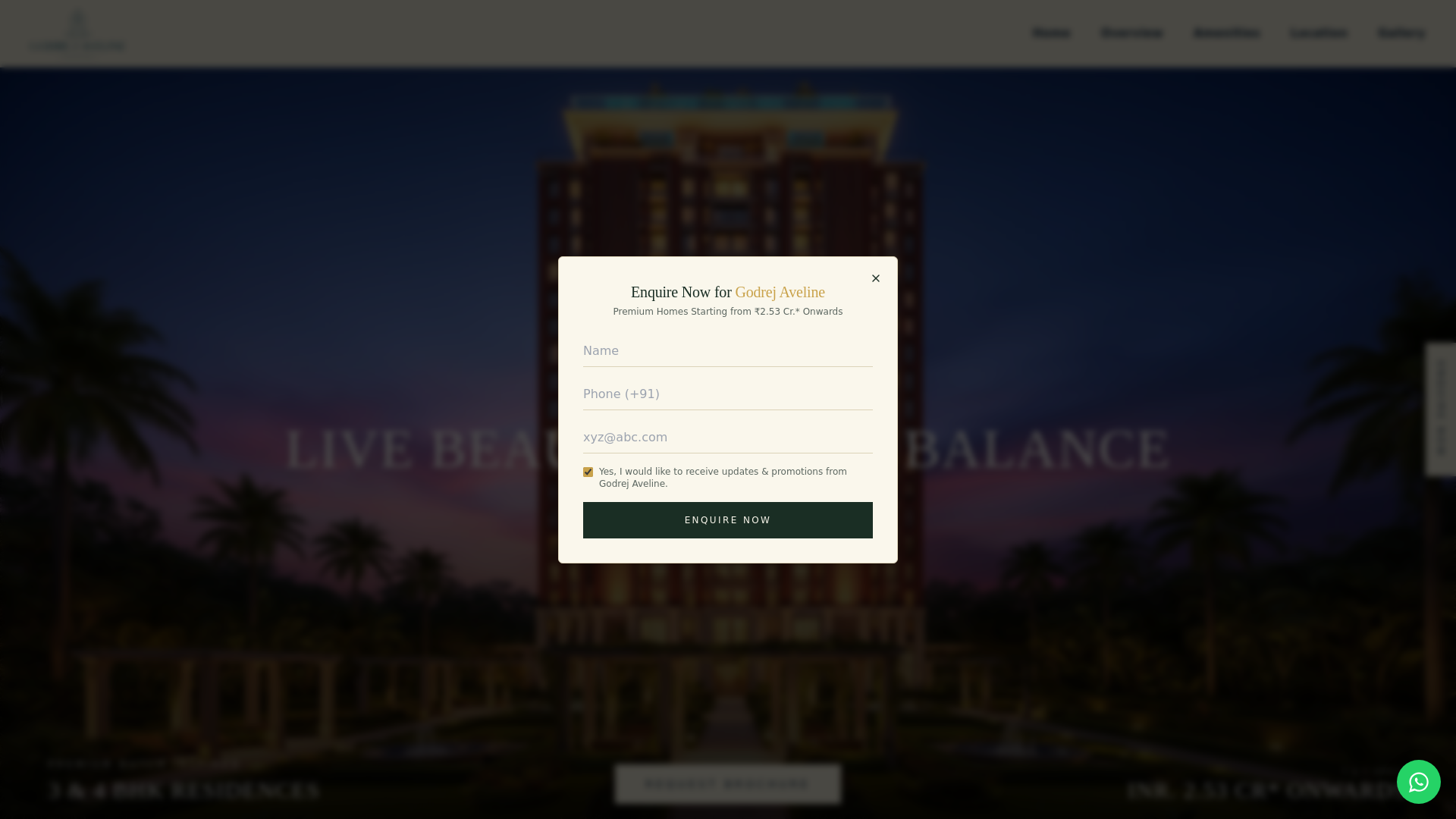 website screenshot of https://godrejavelines.in/