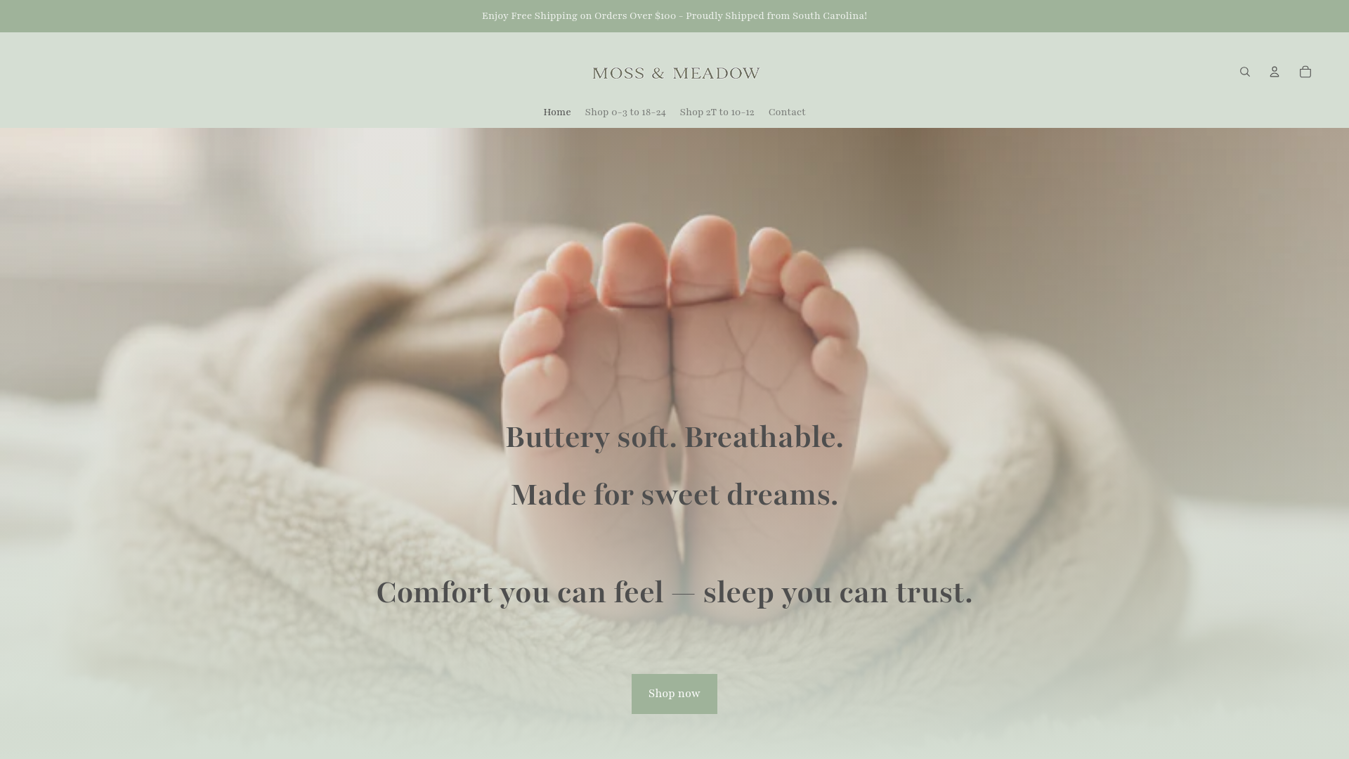 website screenshot of https://shopmossandmeadow.com/