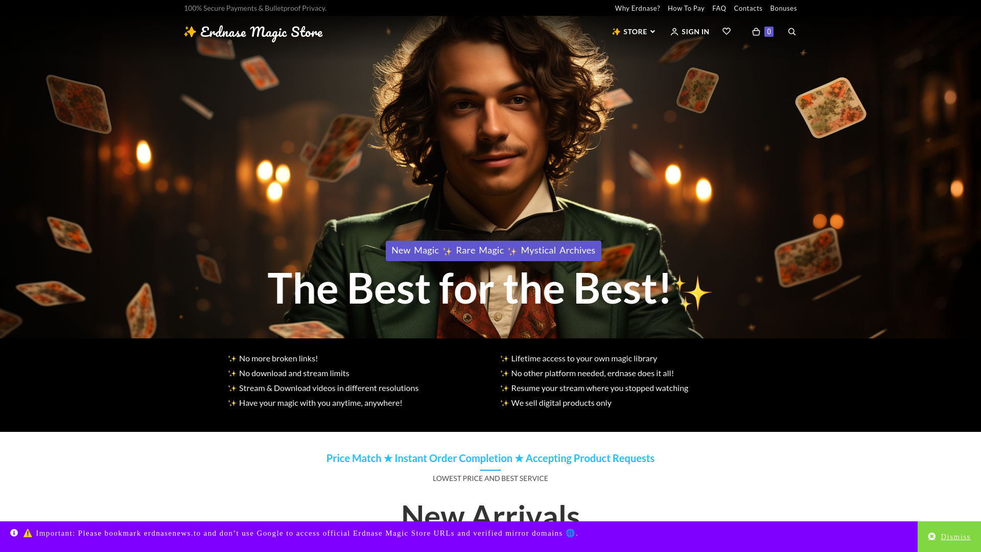 website screenshot of https://erdnasemagicstore.io/