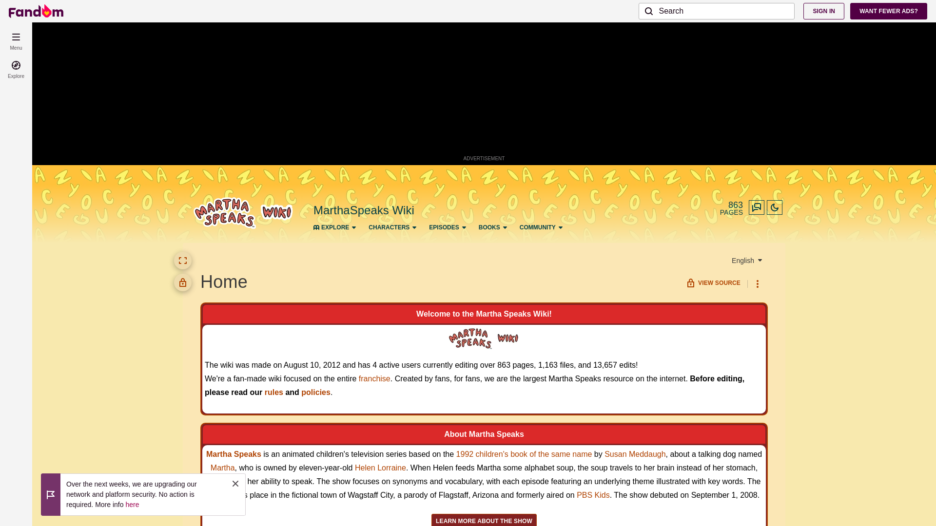 website screenshot of https://marthaspeaks.fandom.com/