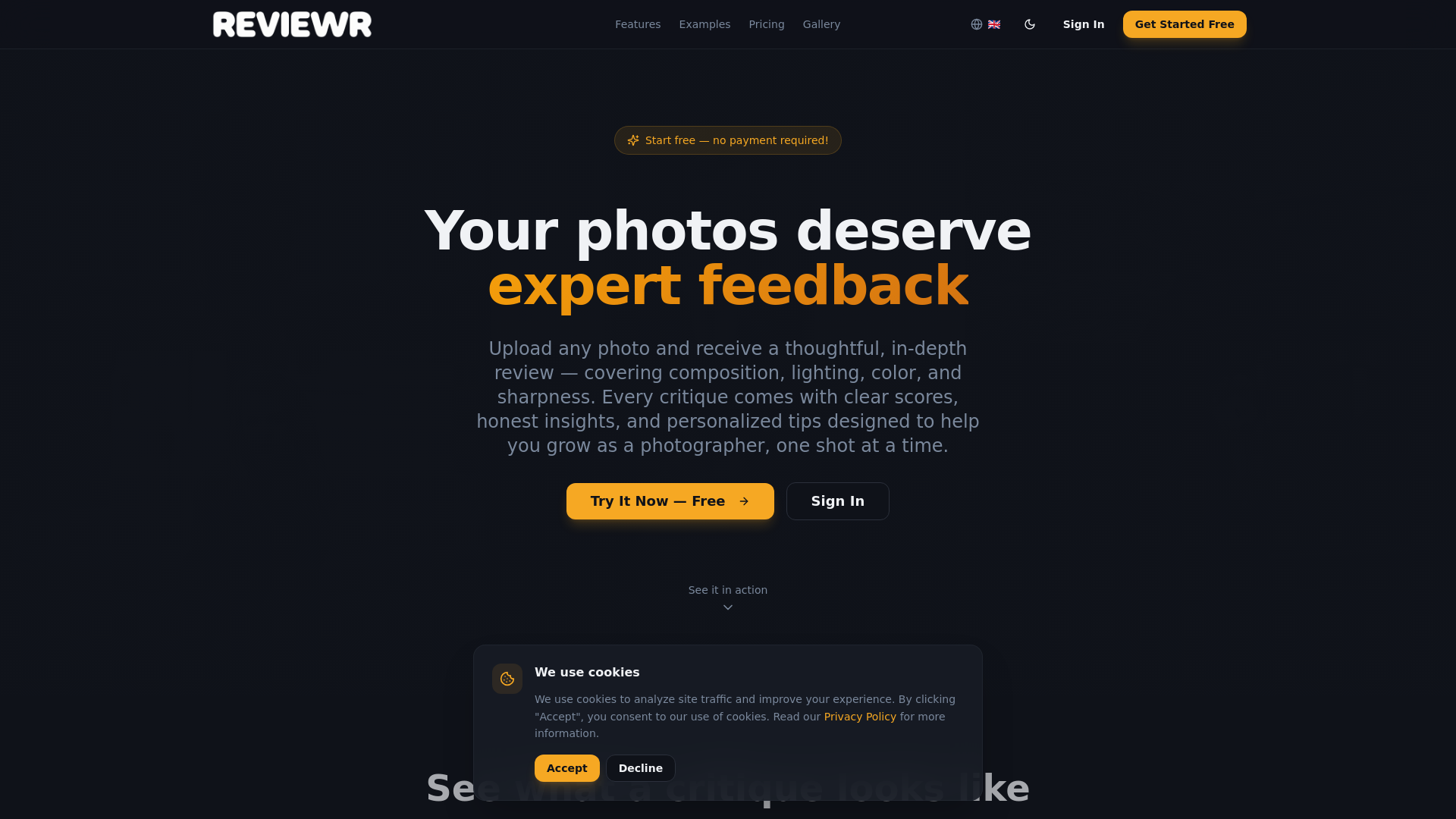 website screenshot of https://reviewr.studio/