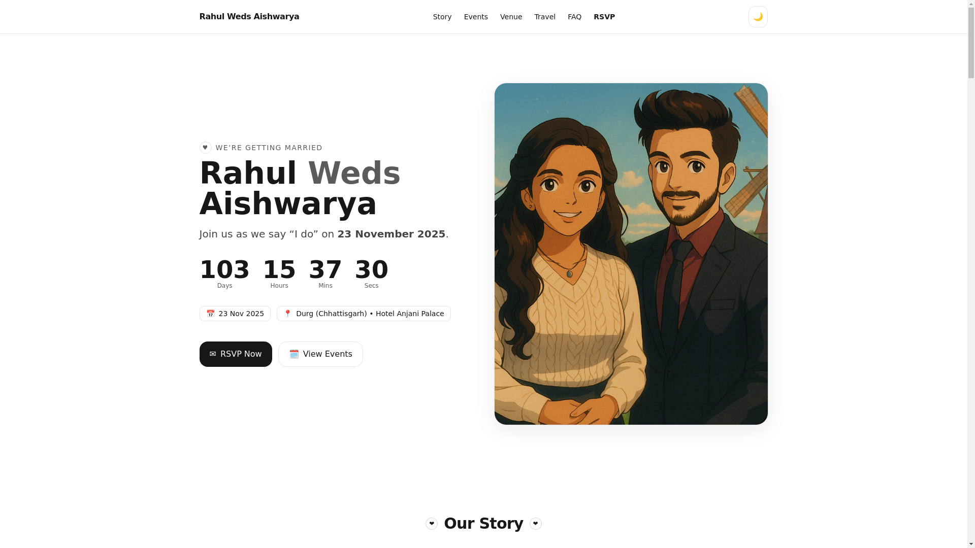 website screenshot of https://rahulwedsaishwarya.in/