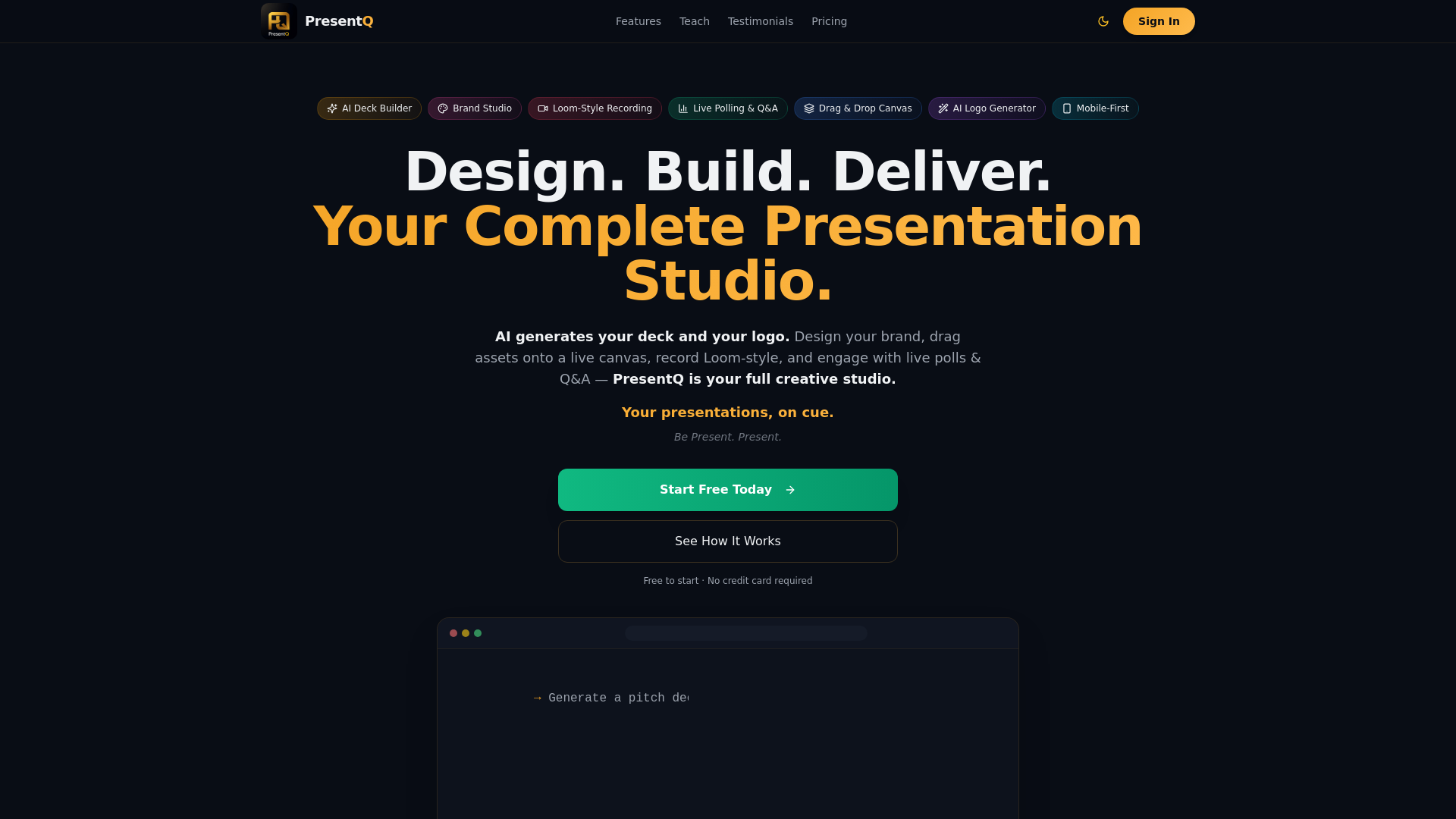 website screenshot of https://presentq.app/