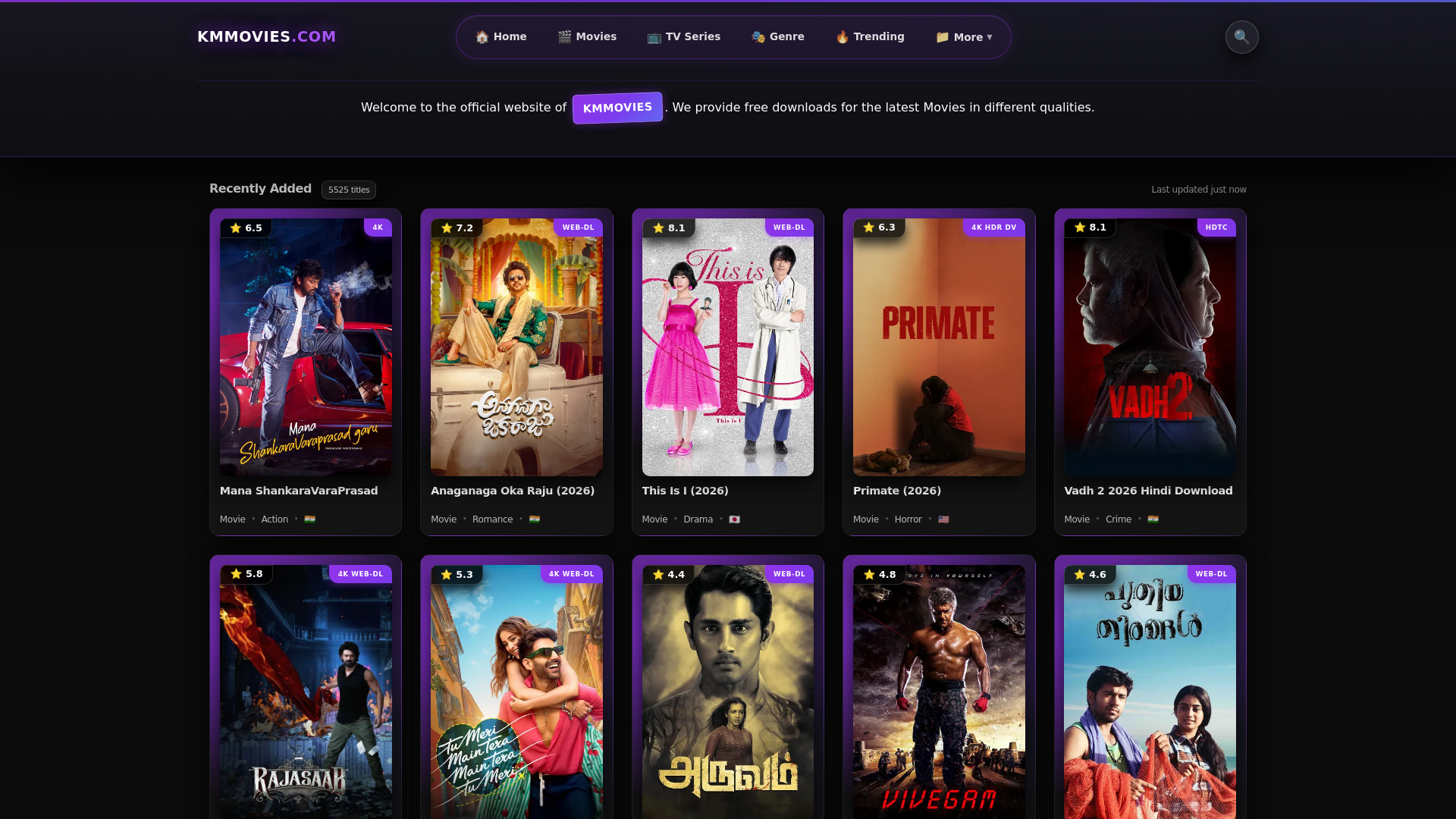 website screenshot of https://kmmovies.best/