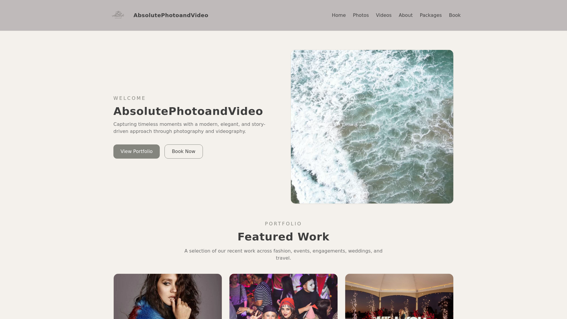 website screenshot of https://absolutephotoandvideo.com.au/