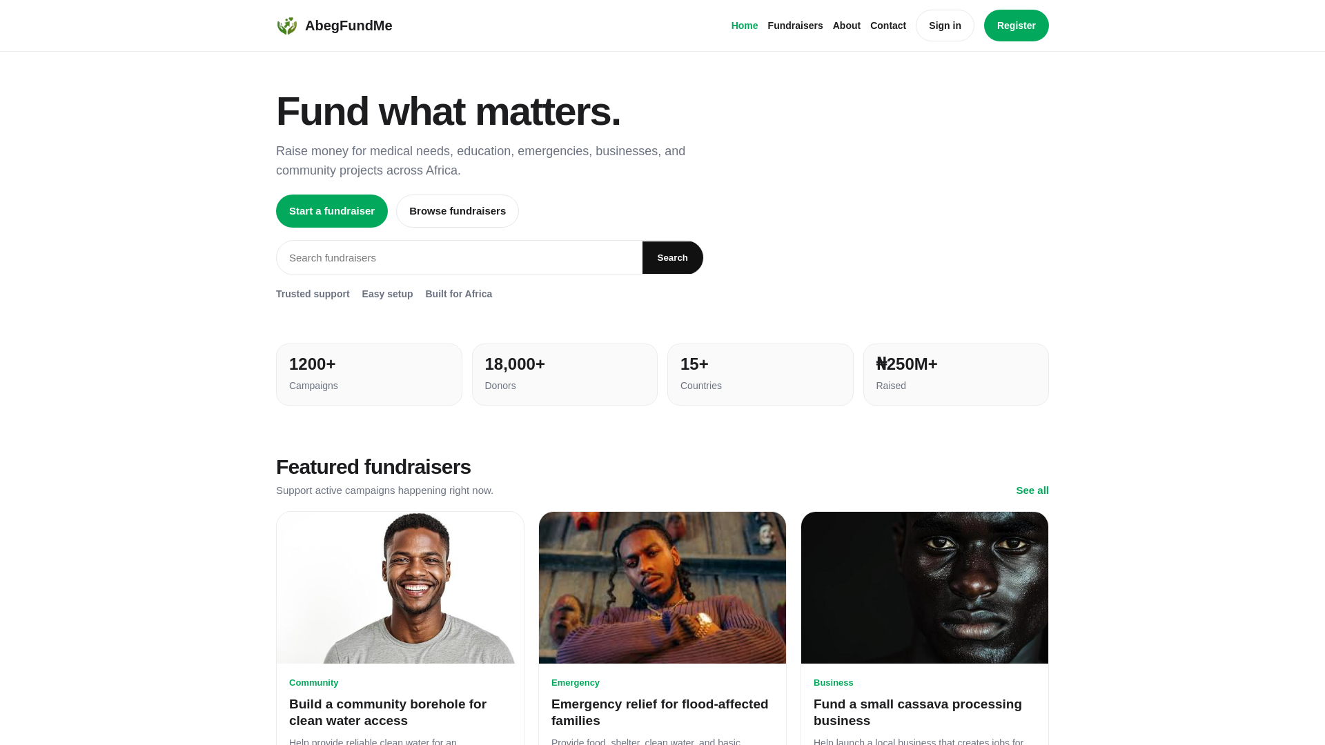 website screenshot of https://abegfundme.com/