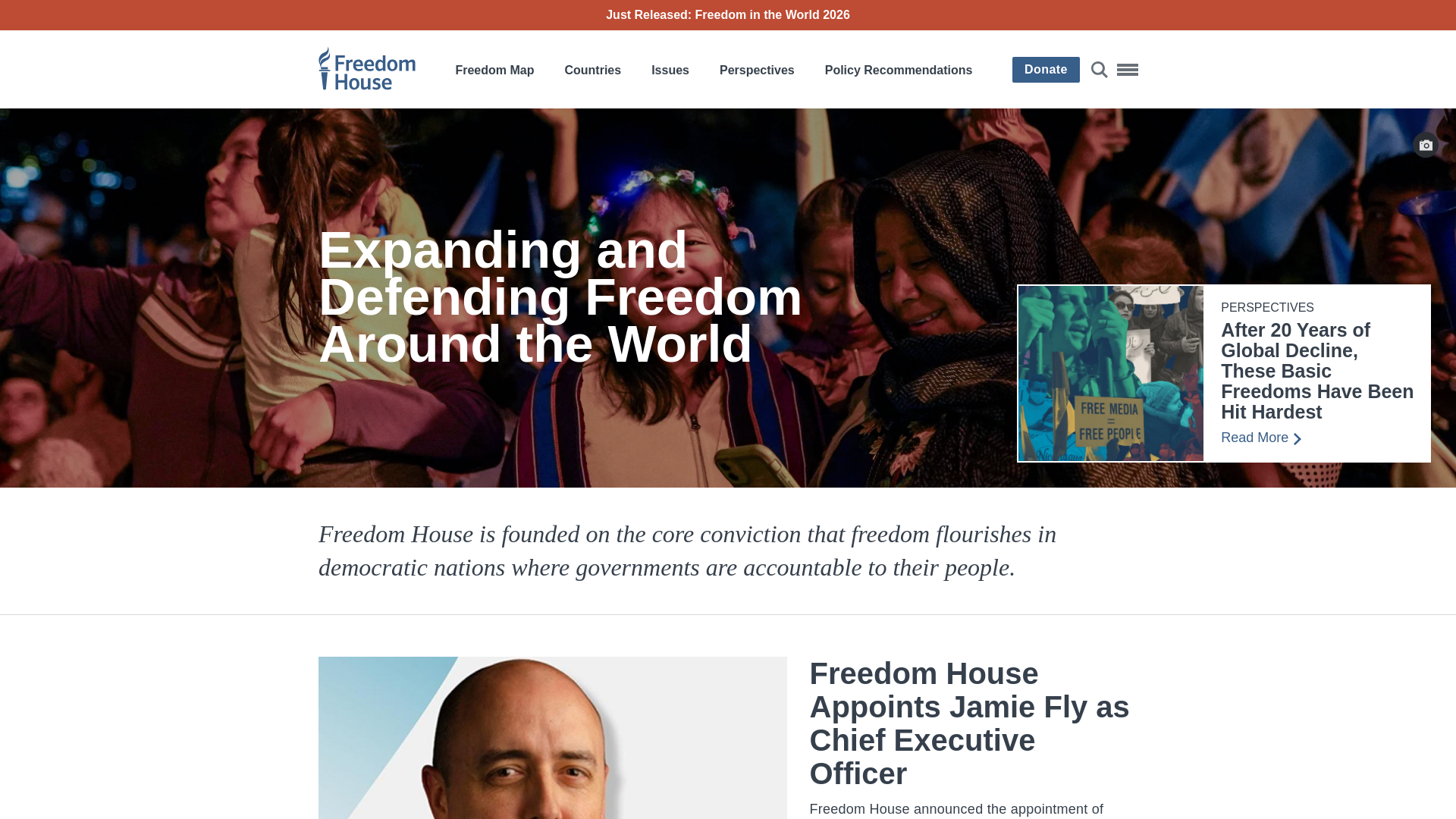 website screenshot of https://freedomhouse.org/