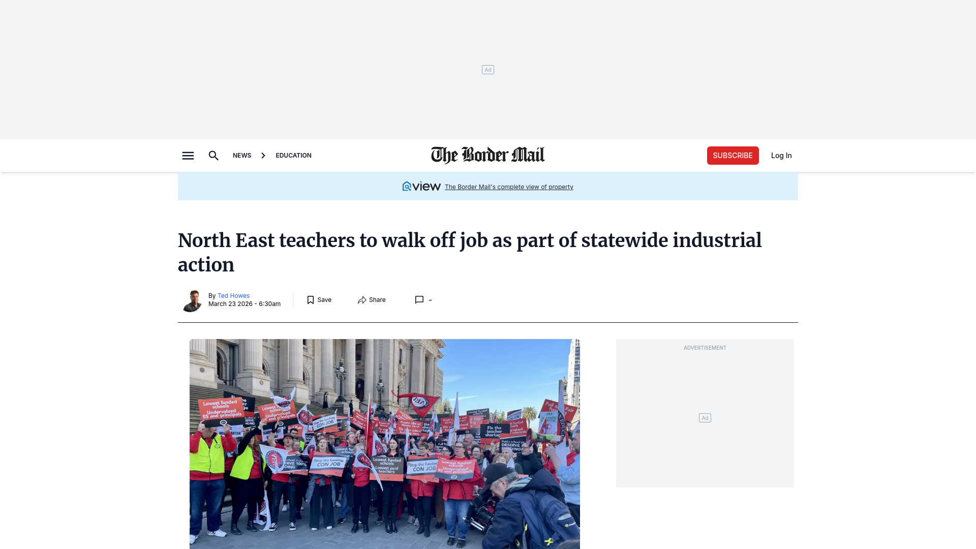 website screenshot of https://www.bordermail.com.au/story/9205411/victorian-teachers-first-strike-in-a-decade-hits-public-schools/