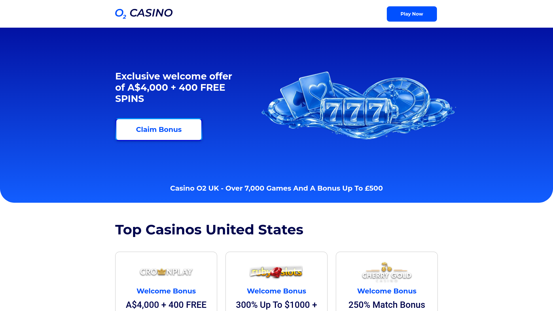 website screenshot of https://o2-casino.com/